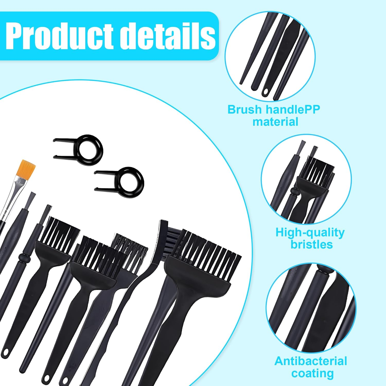 12-Piece Multi-Purpose Cleaning Brush Kit - anti Static Computer Brushes for Keyboards, Electronics & Car Detailing | Precision Nylon Bristles for Pc/Laptop/Tech Enthusiasts image number 2