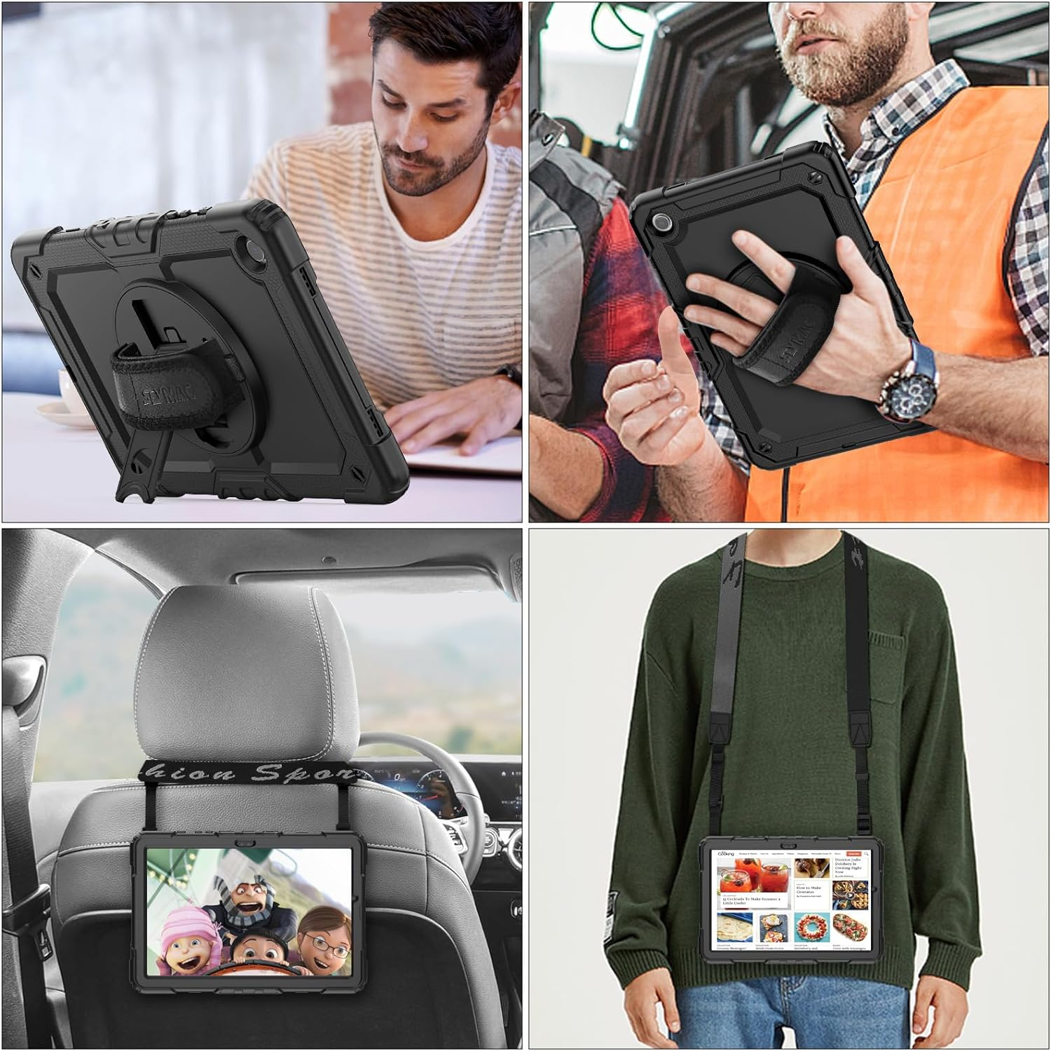 SEYMAC Stock 360&deg; Hand Strap/Stand Protective Case for Samsung Galaxy Tab A9 plus 11 Inch, Black+Black image number 6