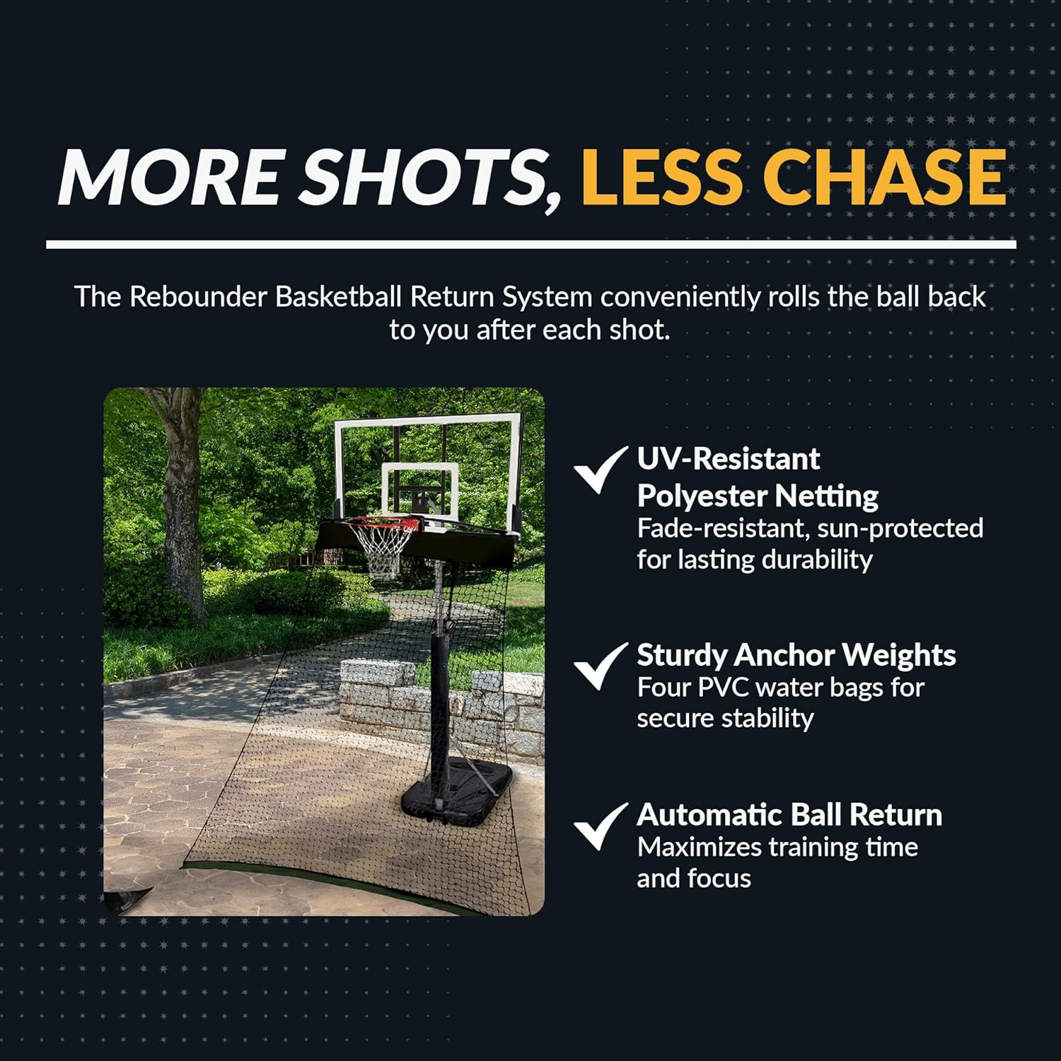 Hathaway Rebounder Basketball Return System for Shooting Practice with Heavy Duty Polyester Net Black, 120" L X 60" W X 108" H image number 2