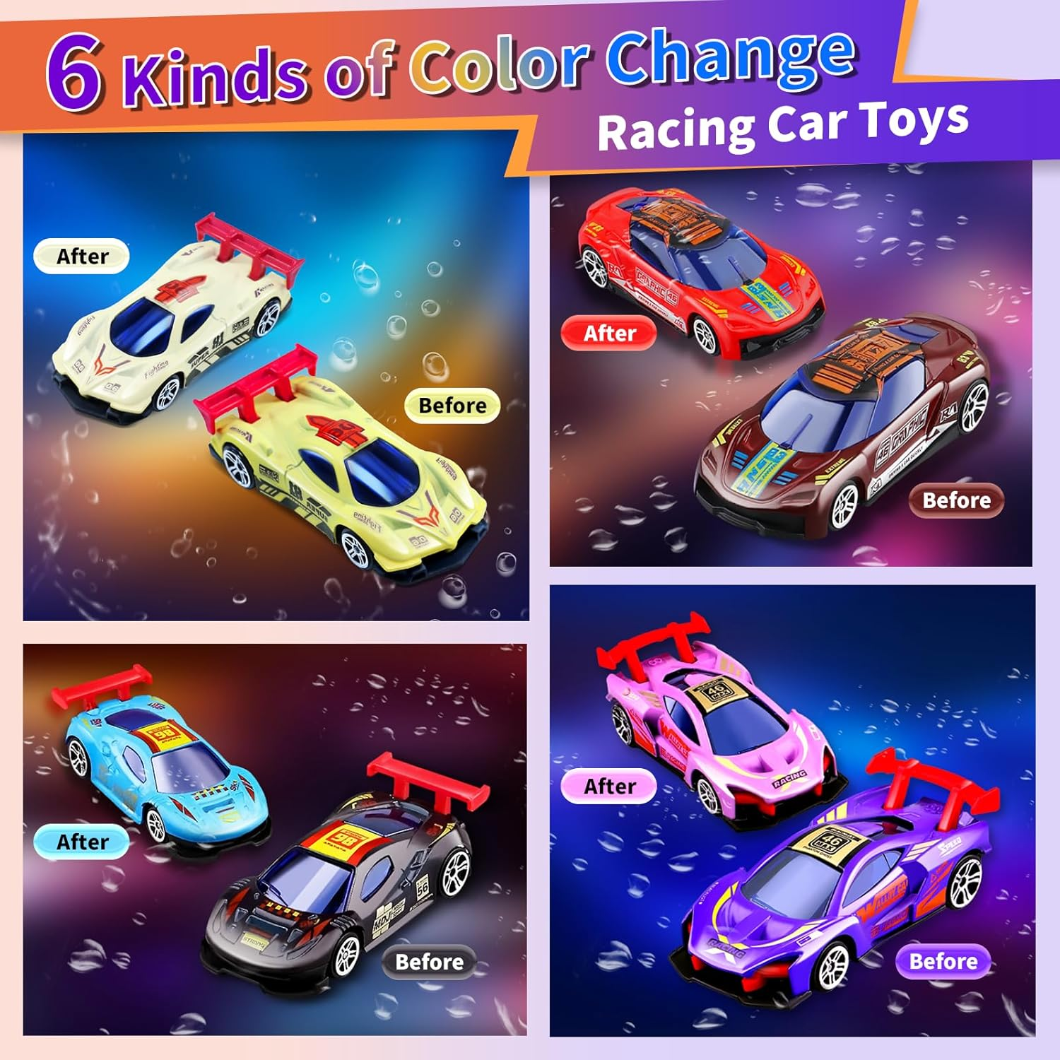 Color Change Race Car Series - 6Pcs Color Change Sports Car Toy,Vehicle Bath Toy Set,Bathtub Water Table Toy,For Easter Fillers,Goodie Bags Fillers,Themed Party,Carnival Prize for Kids 3+ image number 4