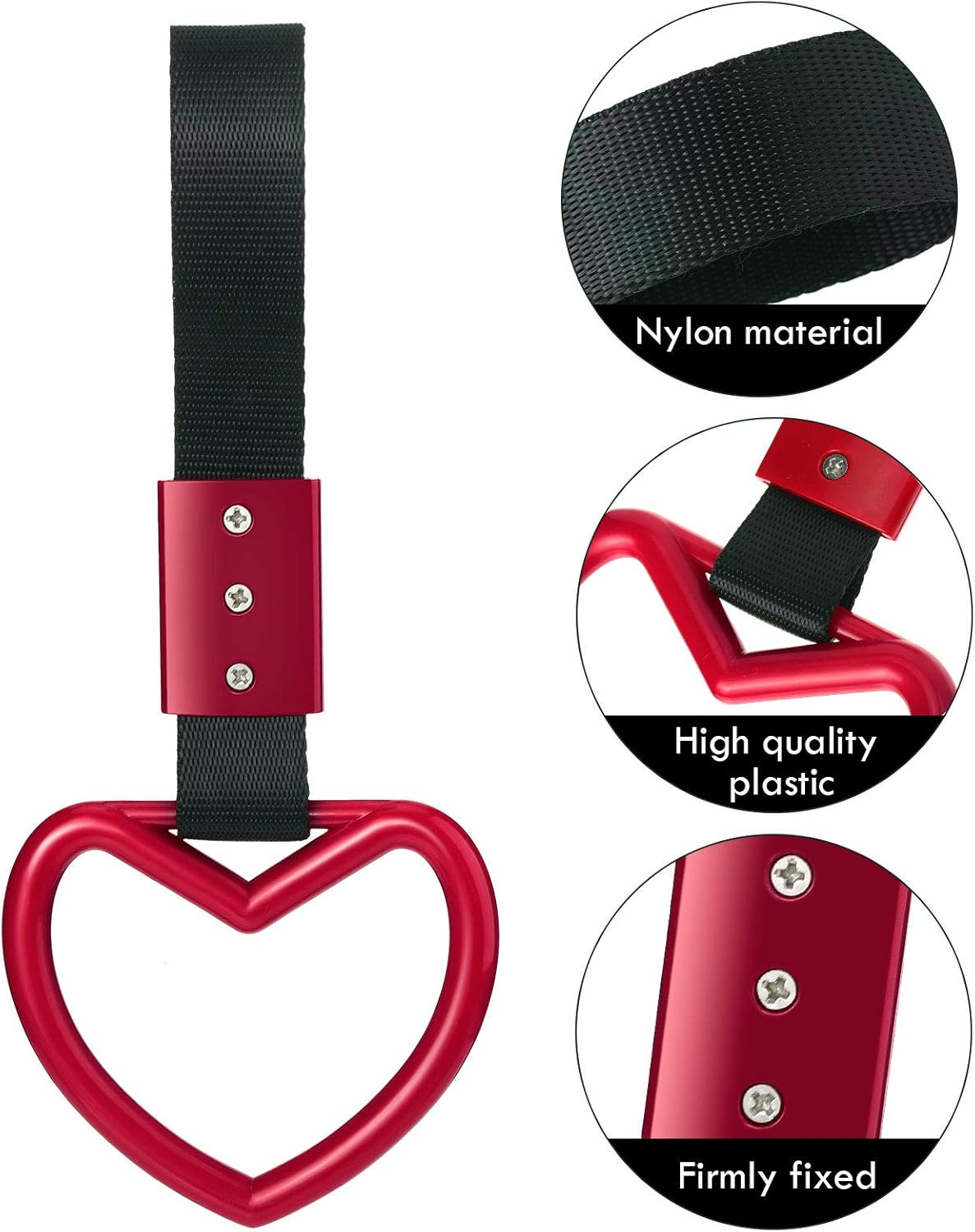2 Pieces Rings Heart Shaped Car Handle Straps Drift Charm Rear Bumper Warning Ring Decor Subway Bus Broken Heart Handle for Car Interior (Red) - Pink, White image number 3