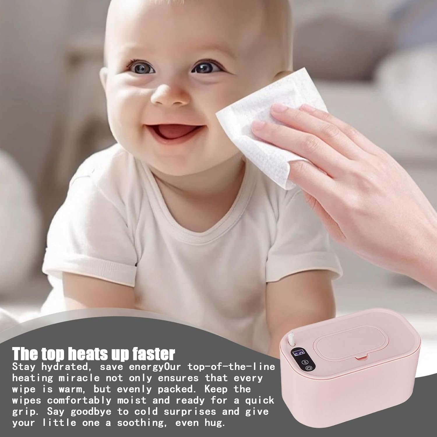 Baby Wipe Warmer, Portable Wipes Dispenser, Large Capacity Wipe Warmer, USB Wipe Warmer, Adjustable Wipe Heater, Portable Baby Wipe Warmer with Adjustable Temperature and Large Capacity for Travel