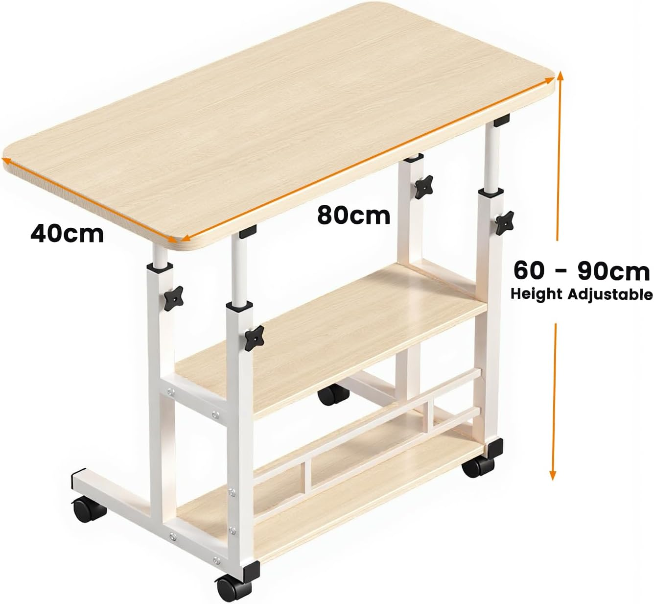 Height Adjustable Laptop Desk with Storage Shelf, Durable Computer Table with Rolling Wheel, Portable Side Table for Home Office Work Study Reading (Light Brown) image number 4