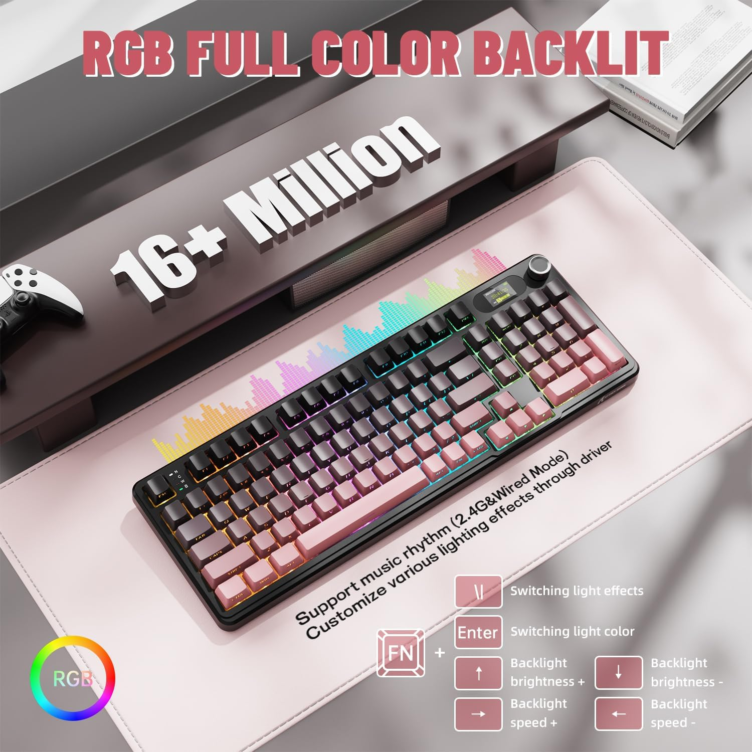 ATTACK SHARK X98PRO Wireless Mechanical Gaming Keyboard, Metal Knob&Tft Screen,Bt/2.4G /USB C Wired, Hot-Swappable RGB Backlit,4000Mah Battery,98 Keys, Cloud Drive,For Win/Mac/Linux-Blackberry image number 2