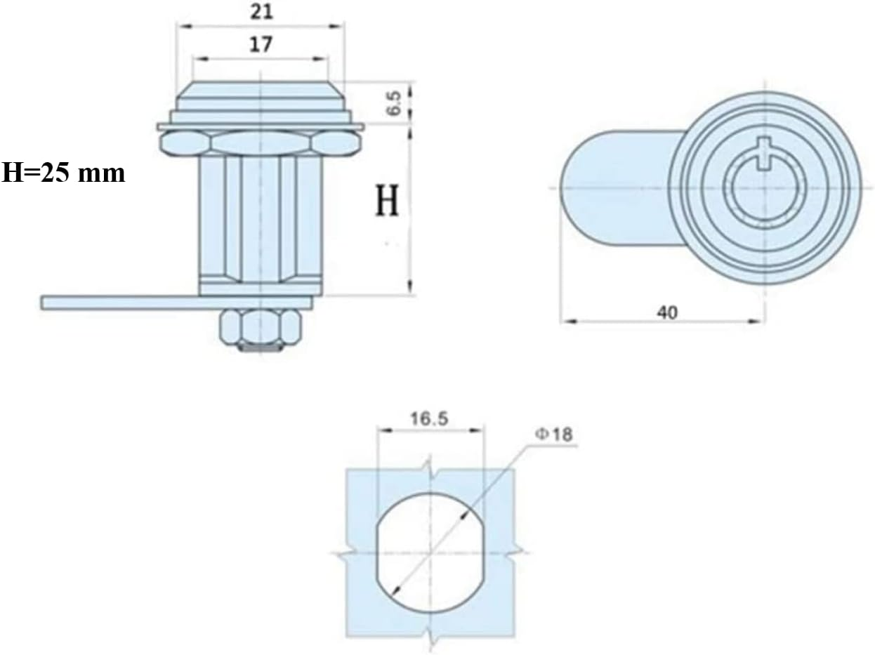 Drawer Tubular Cam Lock 25Mm Zinc Alloy Security Drawer Cam Cylinder Lock with 2 Keys for Door Mailbox Cabinet Cupboard Letterbox image number 5