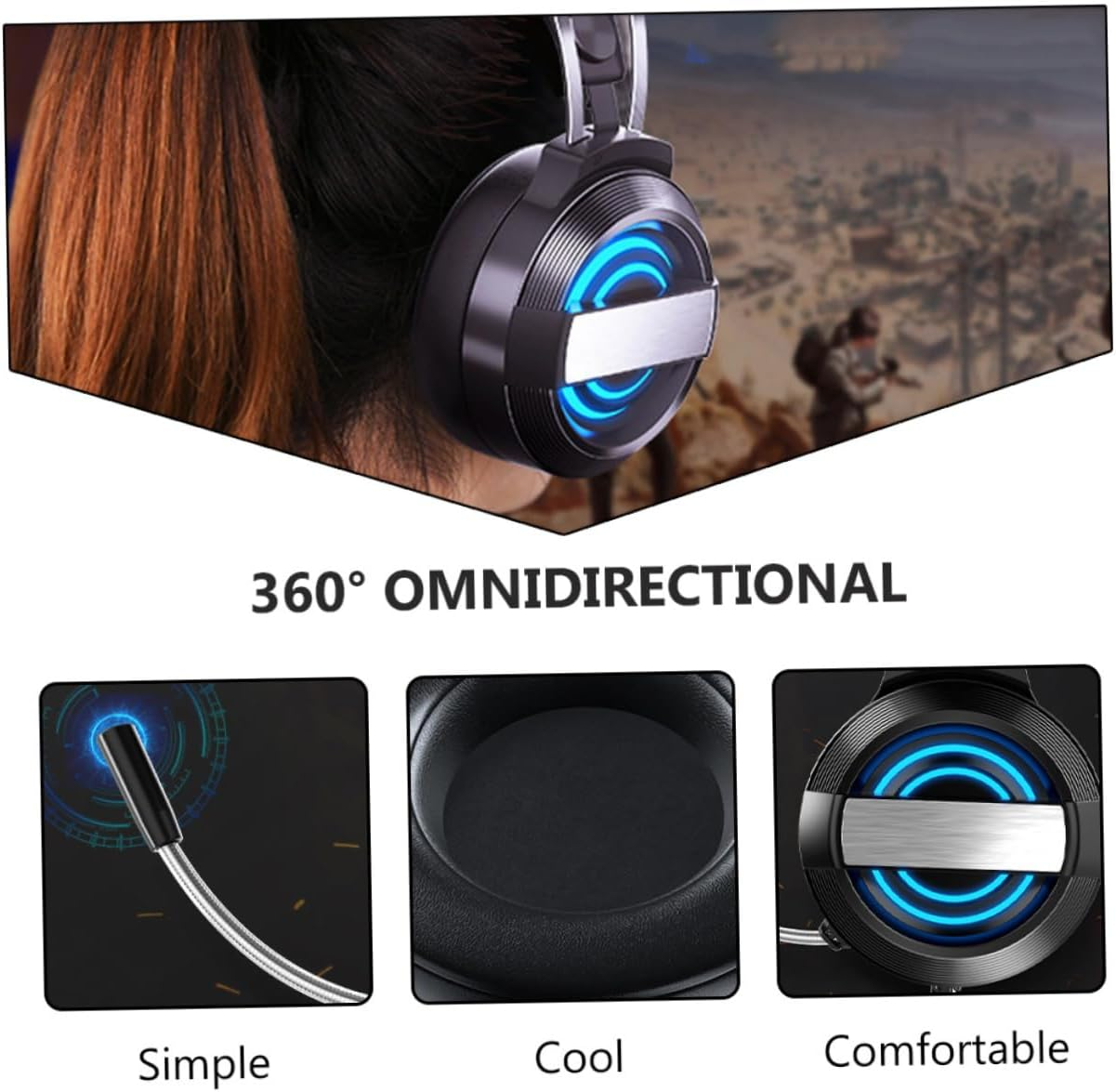 LRXIYODE Wired Gaming Headset Microphone USB Over-Ear Computer Headphone for Black Standard Edition image number 2