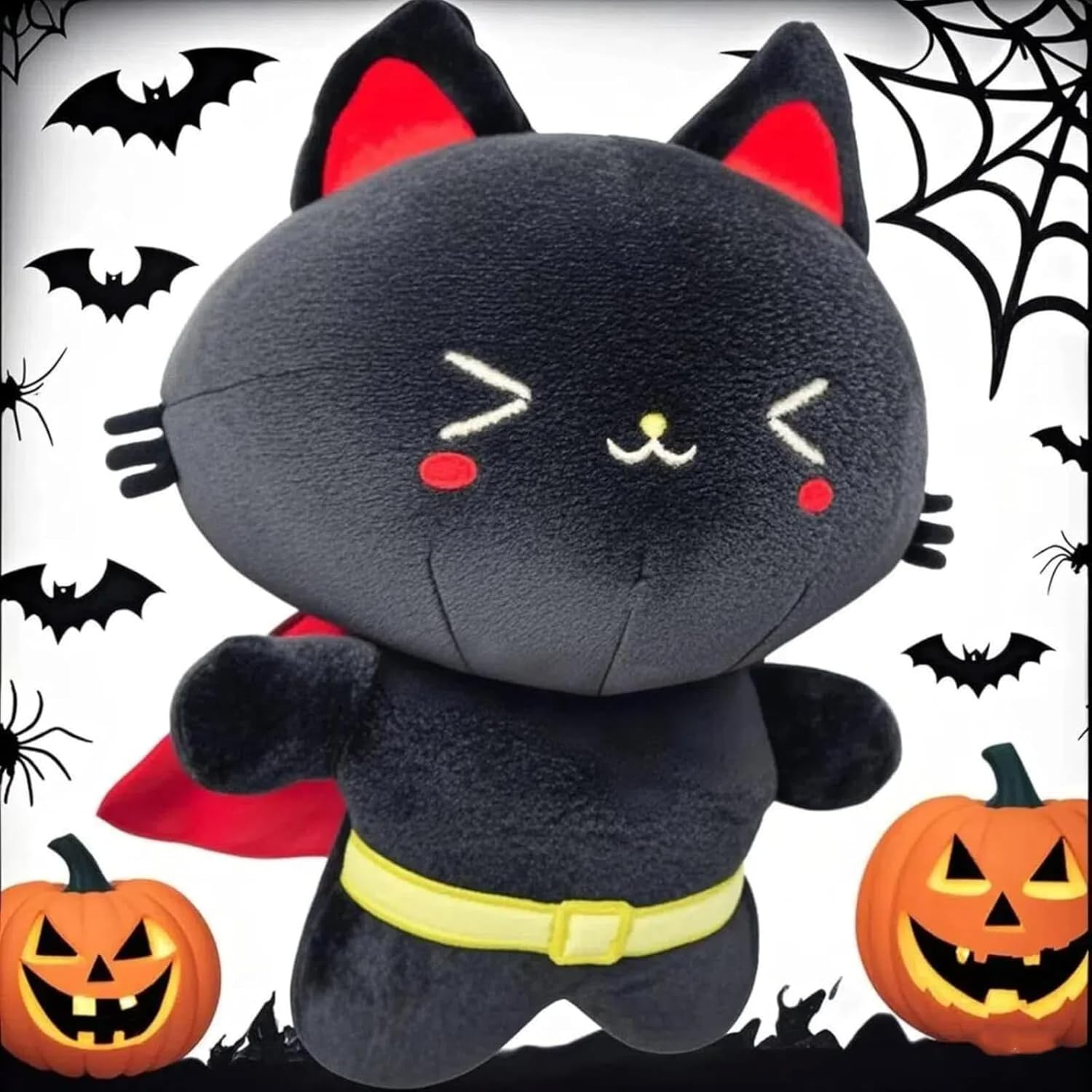 Black Cat Plush Toy with Bat Wings - Gothic Stuffed Animal Doll, Soft Cuddly Pillow for Halloween Decor, Kids Adult Bedroom Sofa Cushion, Cute Plushie Home Decoration image number 1
