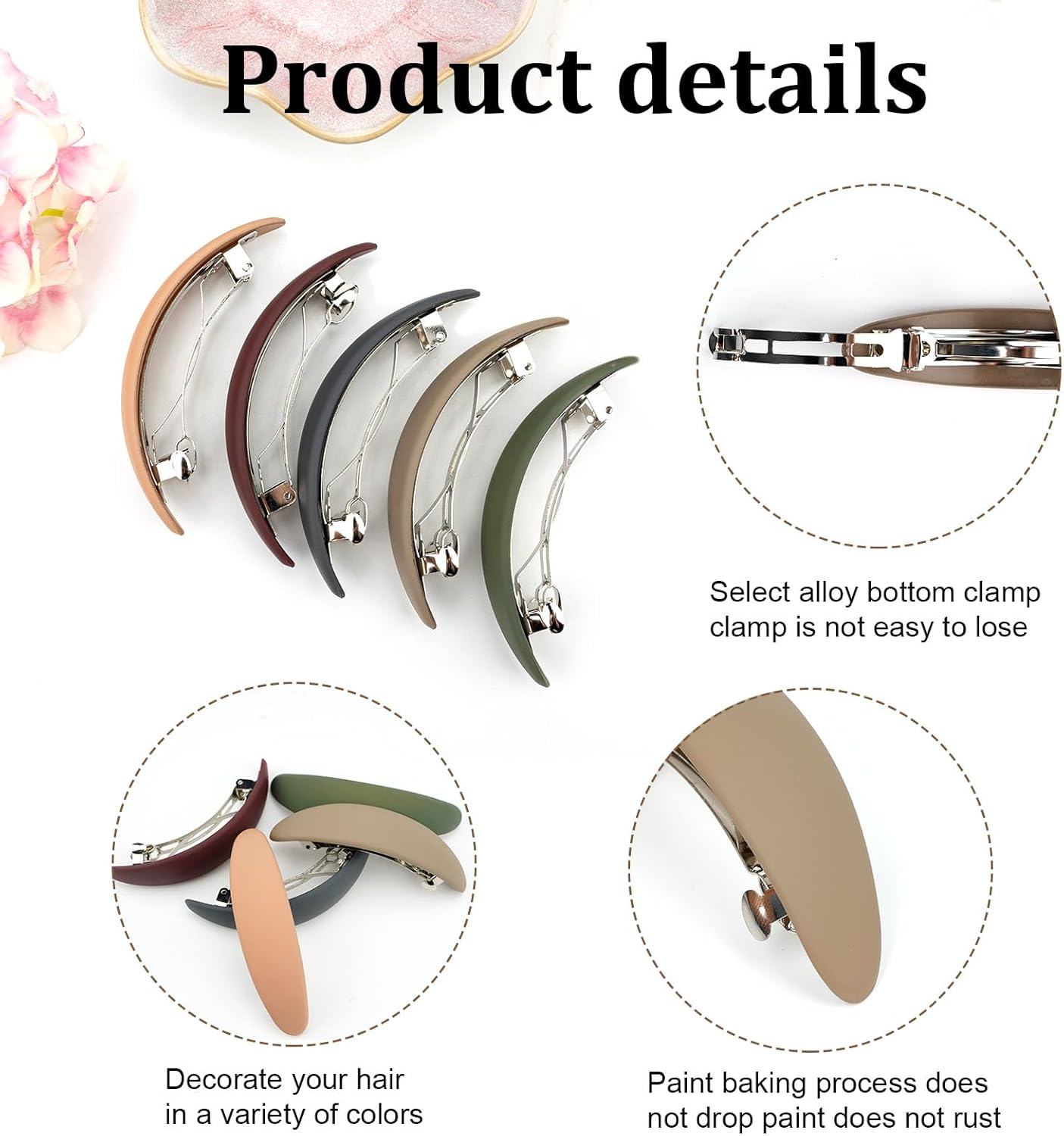 Pack of 5 Hair Clips Women'S Thin Hair, Automatic Hair Clips Vintage, French Hair Clips Women for Thin Hair and Thick Hair, Long Basic Hair Clips Set for Women (B) image number 6