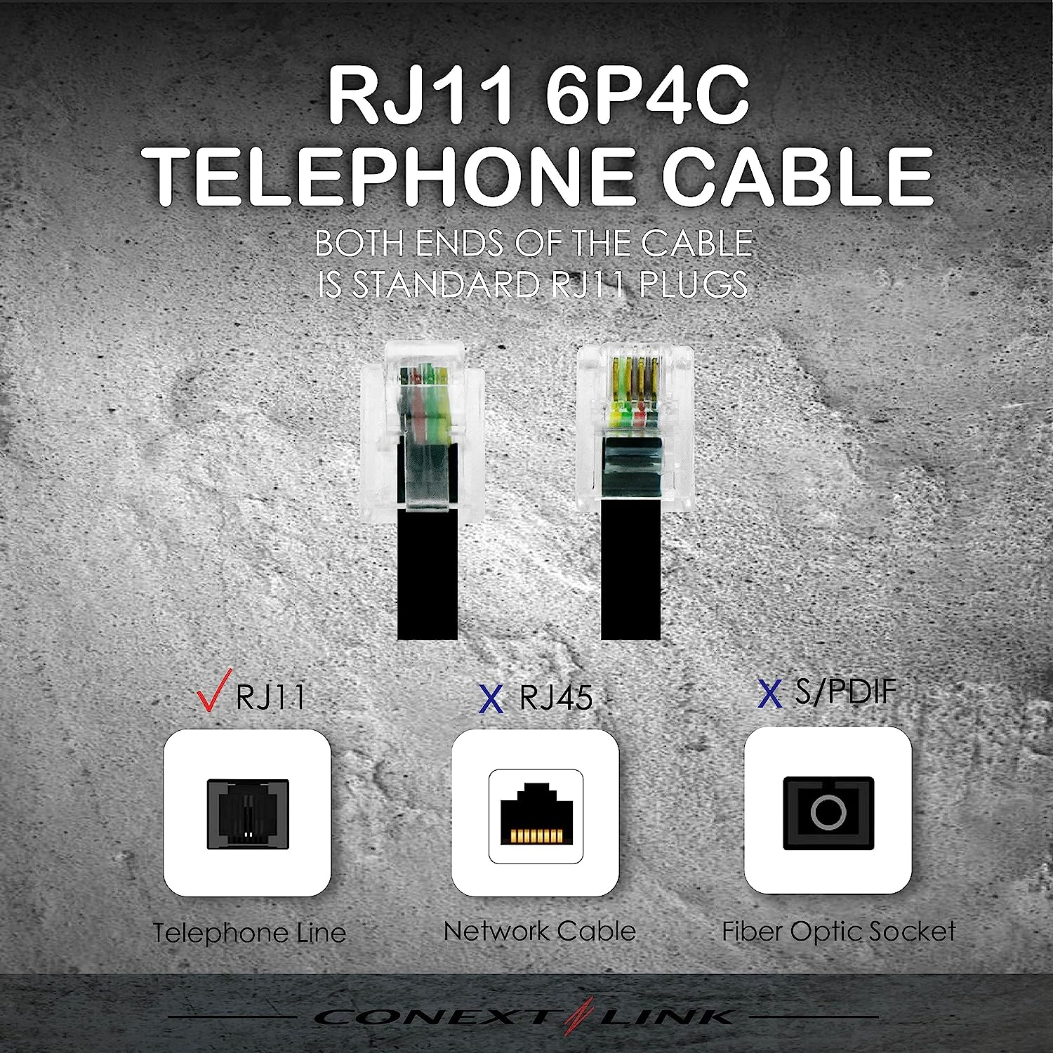 RJ11 6P4C Modular Telephone Extension Cable Phone Cord Line Wire (7 Feet, Grey) image number 5