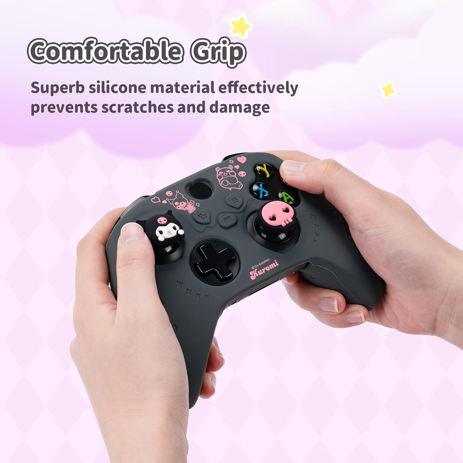 Kuitmor Cute Cover Skin for Xbox Series X Controller,Soft Silicone Protective Case,Ergonomic Protective Cover Skin Case Compatible with Xbox Wireless Controller with 2 Thumb Grip Caps (Klm-Black)