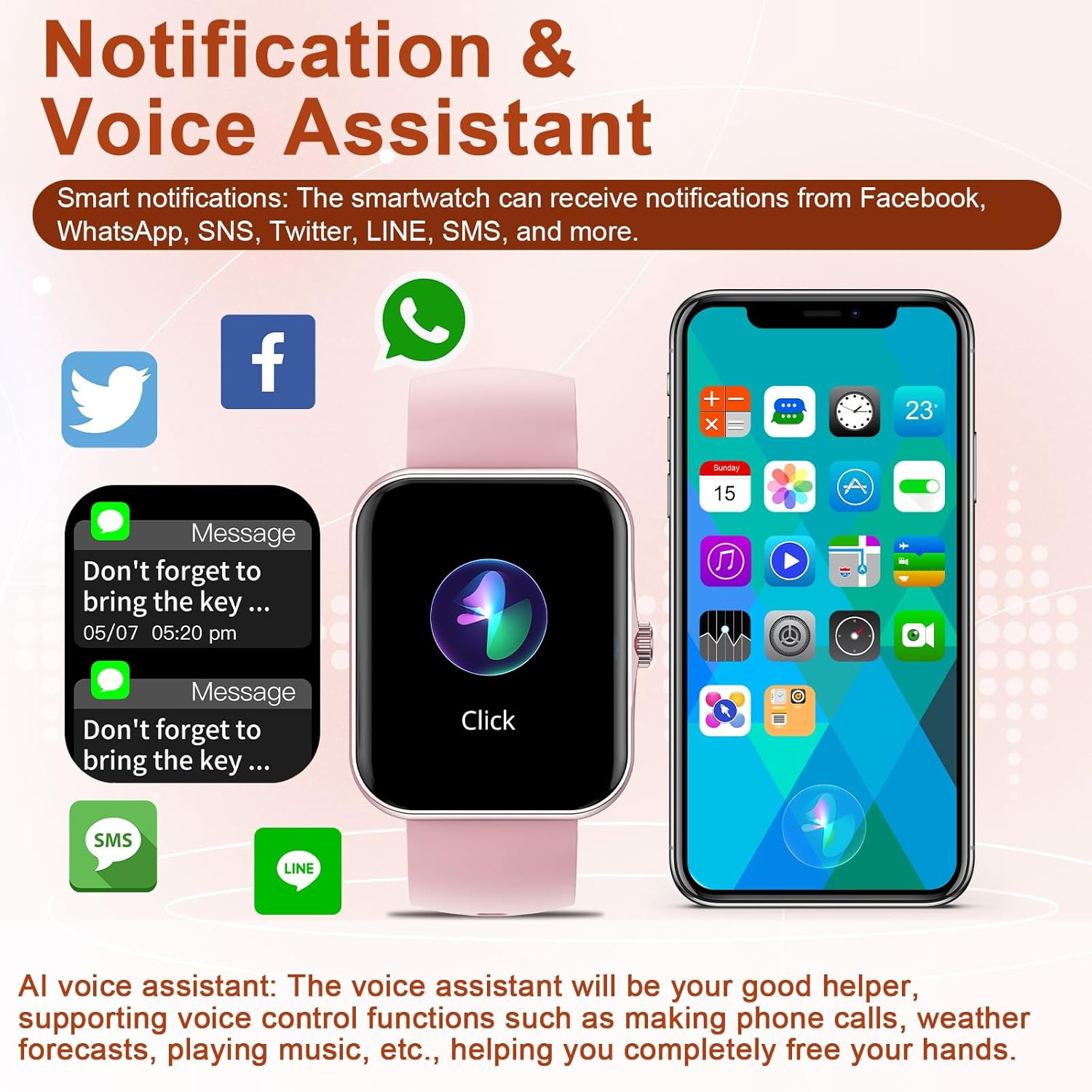 Smart Fitness Tracker Watch for Childrens, Kids Cute Sport Smartwatch with Heart Rate Blood Oxygen 37 Exercise Modes Step Counter Phone Calls Siri Recall App Notifications Music Calculator Alarms Pink image number 5