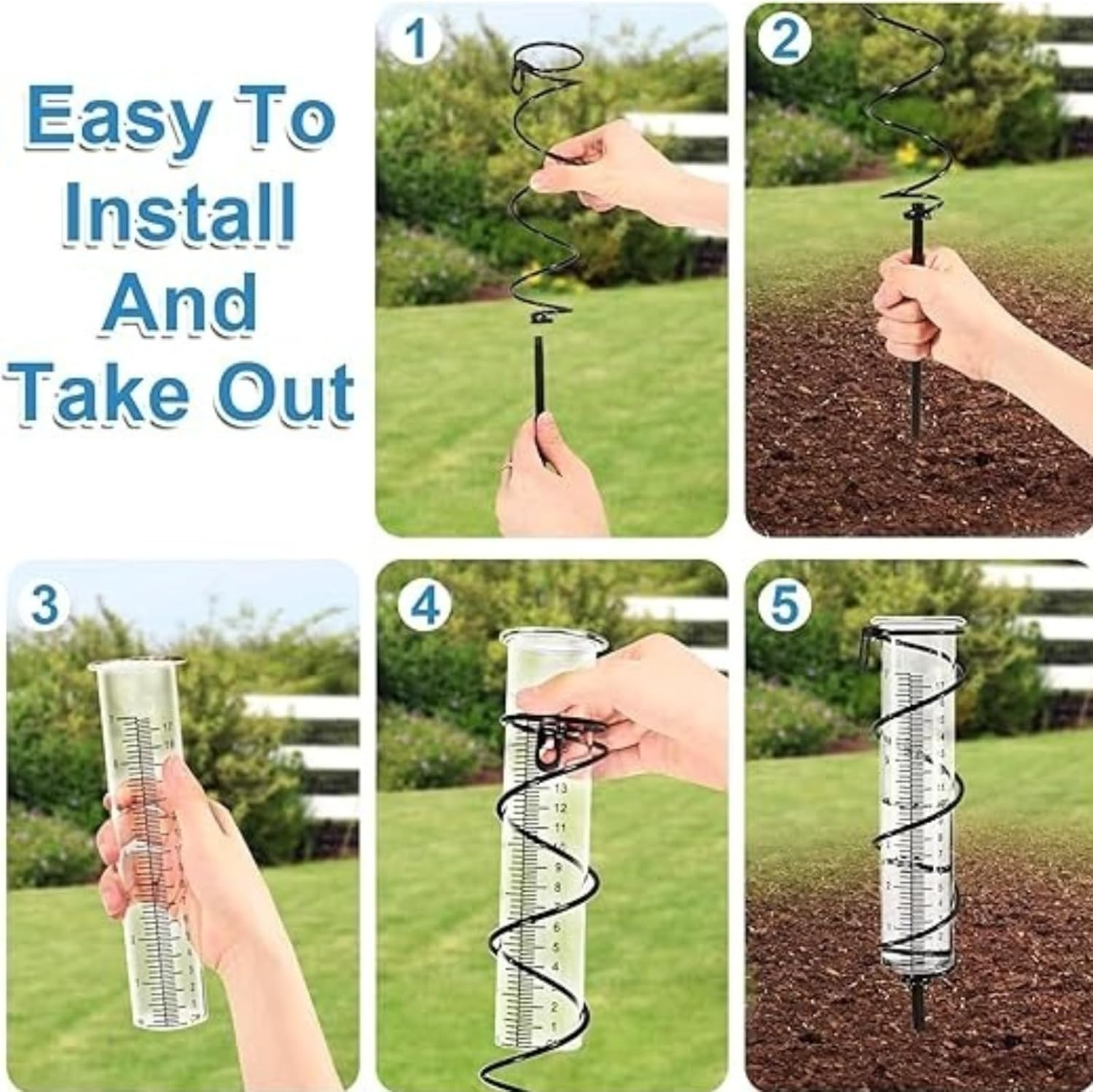 FOTIOMRG Garden Rain Gauge with Spiral Design Clear Plastic Tube with Metal Stake, 8.86In Height, Decorative Outdoor Water Measurement Tool for Garden, Yard, Lawn image number 3