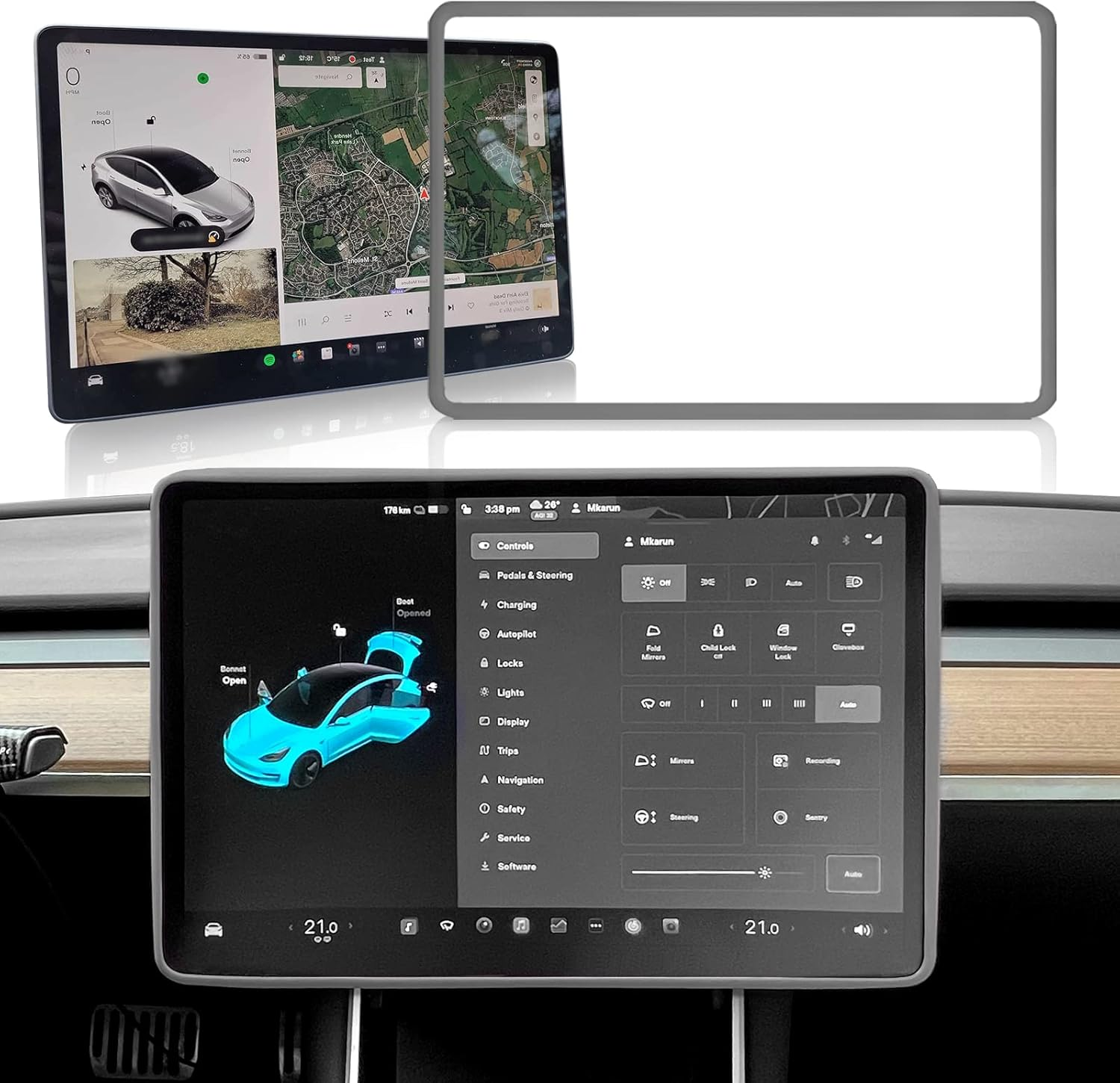 Screen Protector Frame Compatible with Tesla Model 3 Model Y 2024 2023 2022 2021 2020 2019 Screen Edge Protector Cover Center Console Decoration Interior Accessories (Pink)