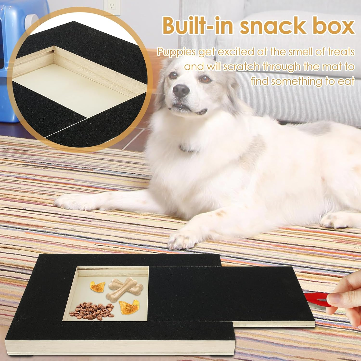 Dog Nail Scratch Pad,Wooden Dog Nail File Board with Built-In Snack Box,Sandpaper Puppy Nail Grinding Pad for Sensitive Dog Puppy Cat,Sturdy Dog Paws Scratchboard for Small and Medium Dogs (E) image number 4