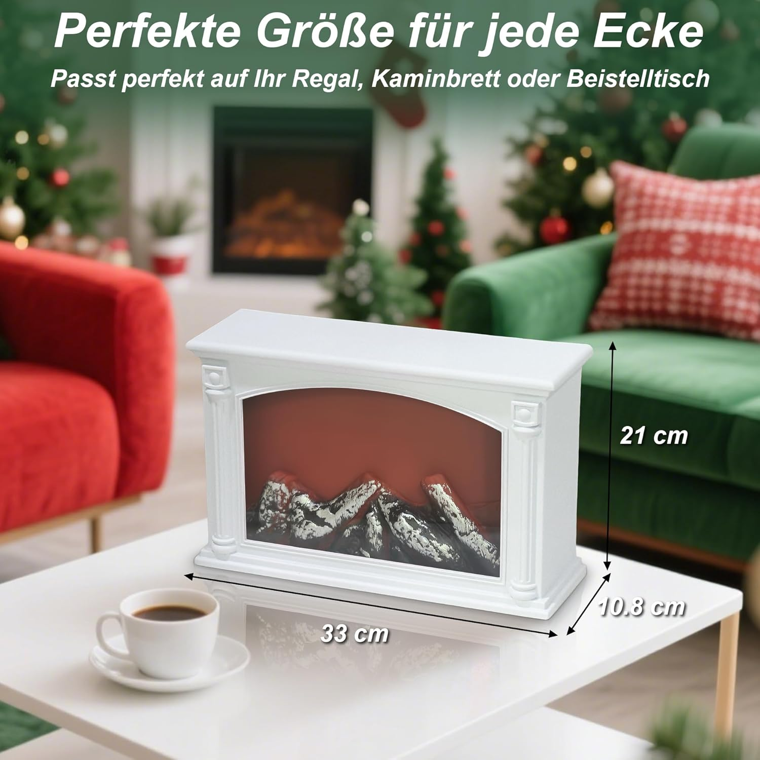 LED Fireplace, Fireplace Lamp with Button Switch, Electric Fireplaces with Flame Effect, USB and Battery Operated Fireplace Simulation Table Fireplace Ornament Home (White)