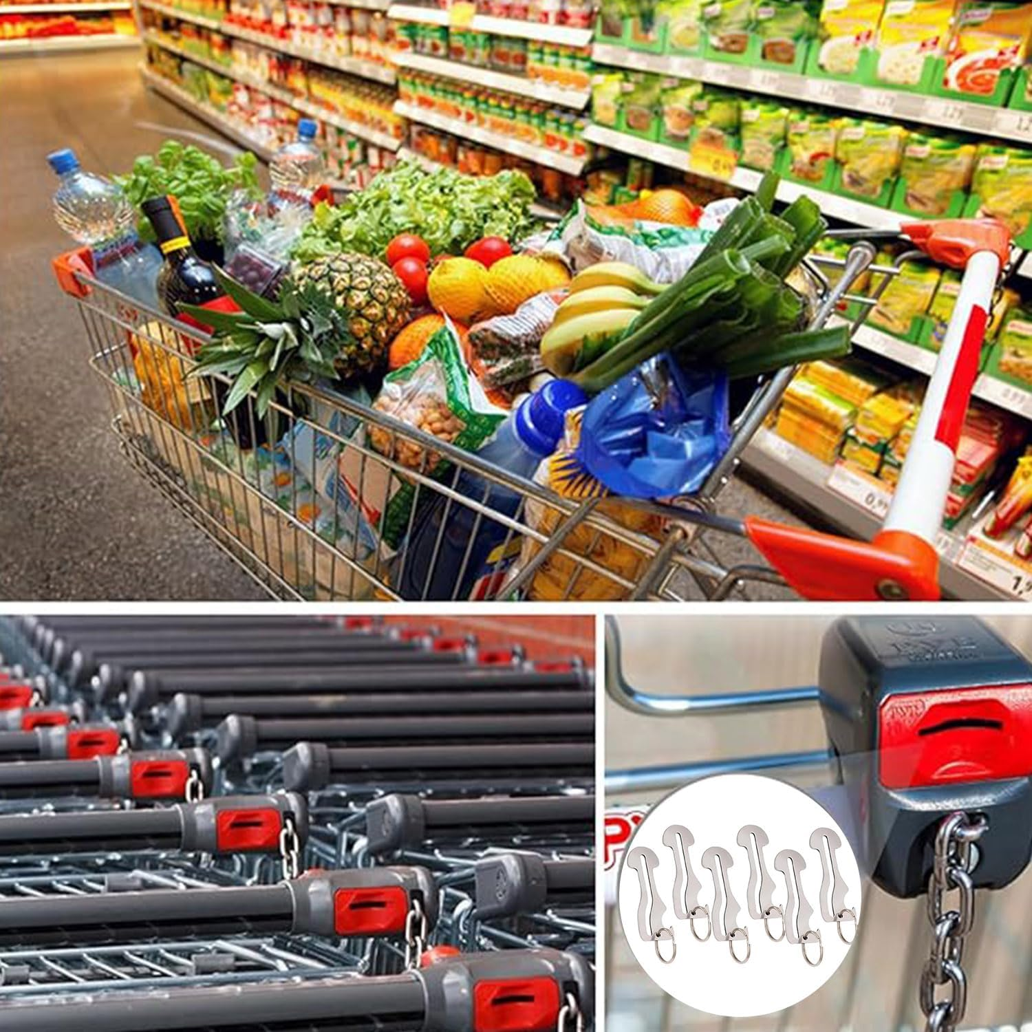 Roczential 6 Pieces Stainless Steel Shopping Cart Tokens and Disassembly Key Ring, Suitable for Supermarket and Convenience Store Unlocking image number 4