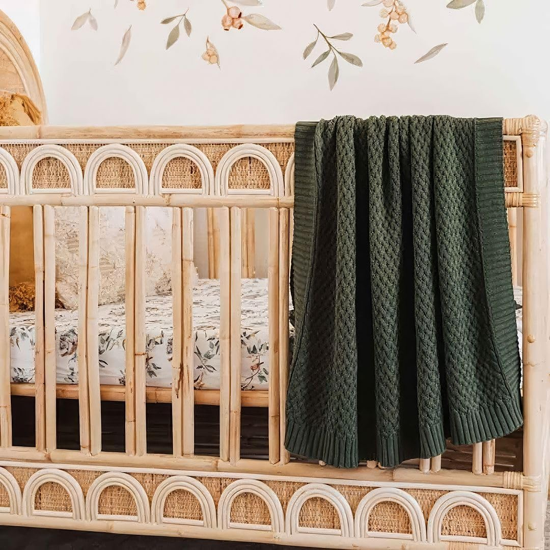 Snuggle Hunny Baby Blanket, Newborn to Toddlers, Organic Cotton Diamond Knit, Perfect Knitted Baby Pram and Stroller Blanket, Olive image number 6