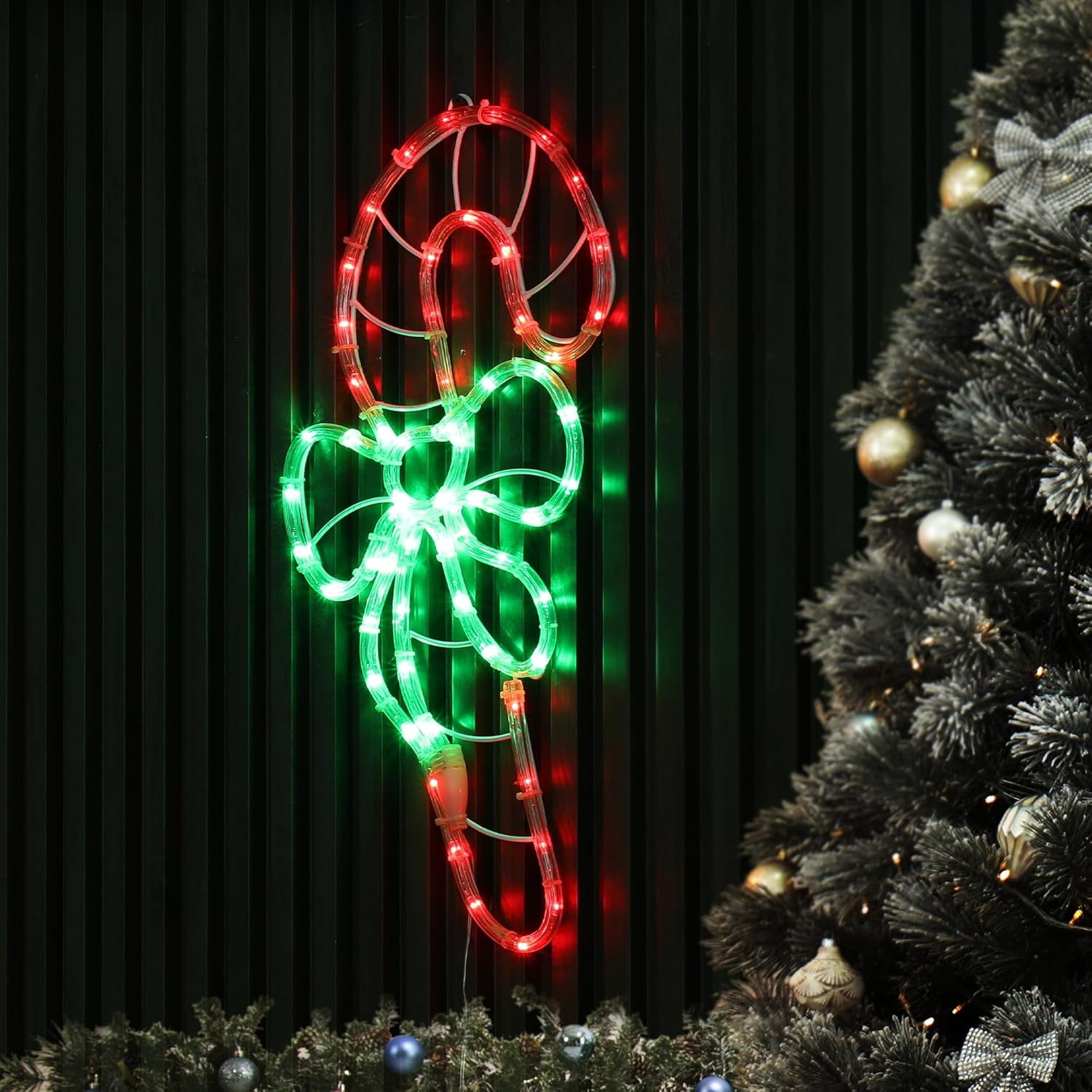 Lexi Lighting LED Candy Cane Rope Light Silhouette, 60 LED Lights, Red Green, 30X55.5Cm, IP44 Indoor Outdoor Use, Hanging/Wall-Mountable Decorative Lighting for Christmas Party image number 3