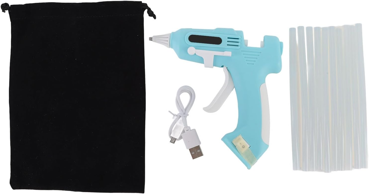 Cordless Hot Glue Gun Kit with 10 Glue Sticks, Fast Preheating Hot Melt Gun, 2000Mah Rechargeable Glue Gun with Nozzle Stand, for Crafts, Artwork, DIY Cat Carriers (Green) - Blue image number 7