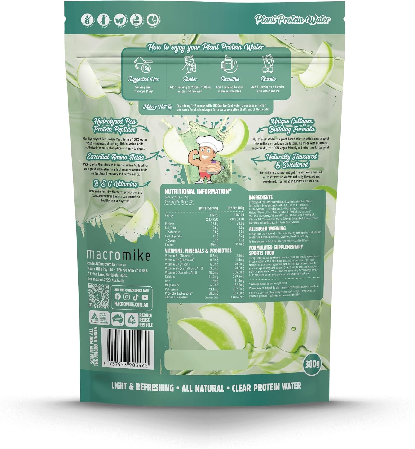 Macro Mike Green Apple Plant Protein Water 300 G image number 1