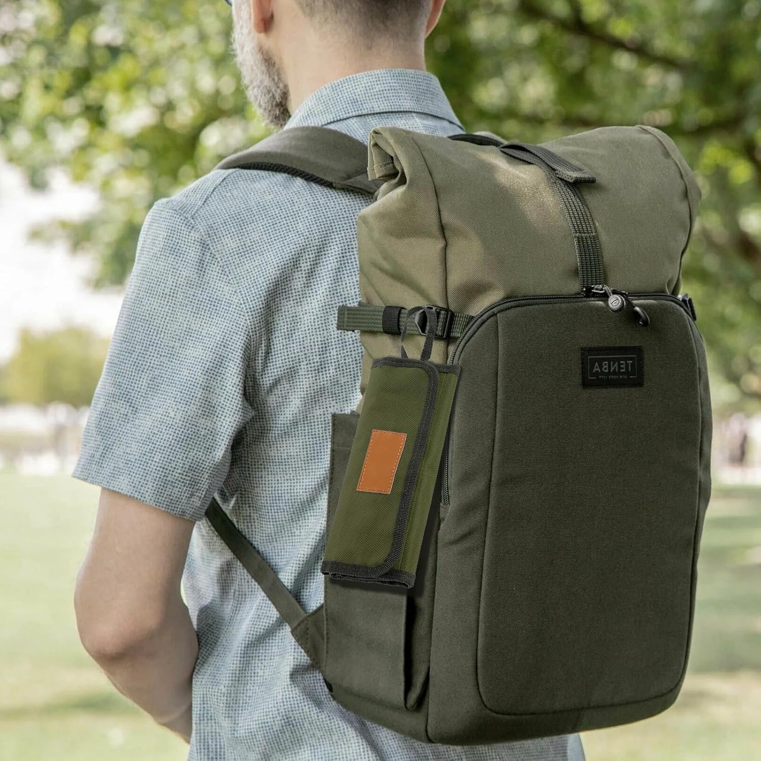 Camping Cutlery Roll,Knife Roll Bag,Waterproof Cutlery Bag with 13 Slots, Portable Silverware Storage Cloth Roll for Forks, Spoons, Chopsticks,Travel & Camping Utensil Pouch, Army Green Cooking Set image number 1