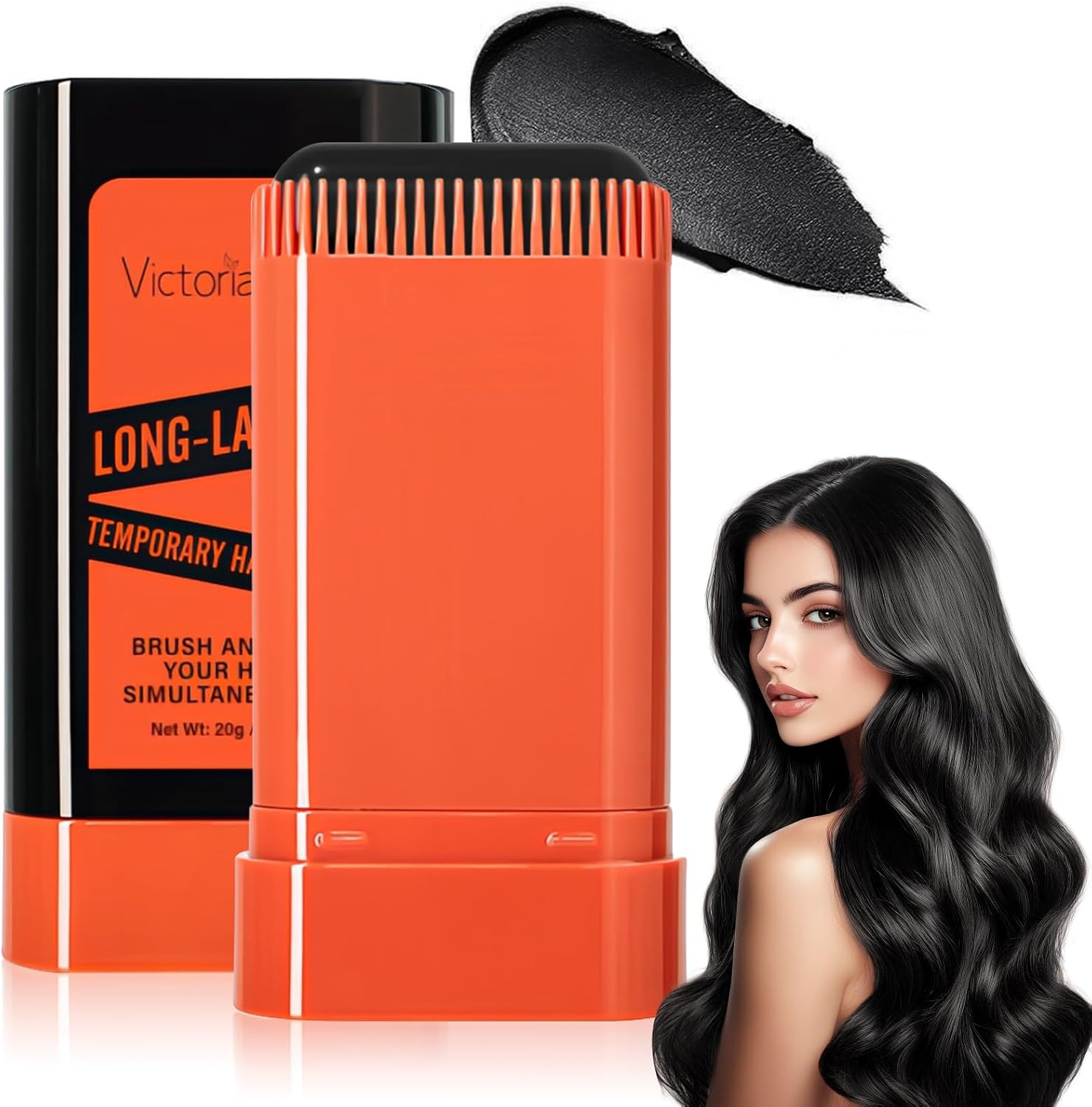 Hair Dye Stick with Comb Hair Color Stick 2-In-1 Hairdye Combstick Portable Hair Dye Comb for Gray Hair Coverage Temporary Hair Touch up Pen for Women & Men Roots Hairline Shading (Black)