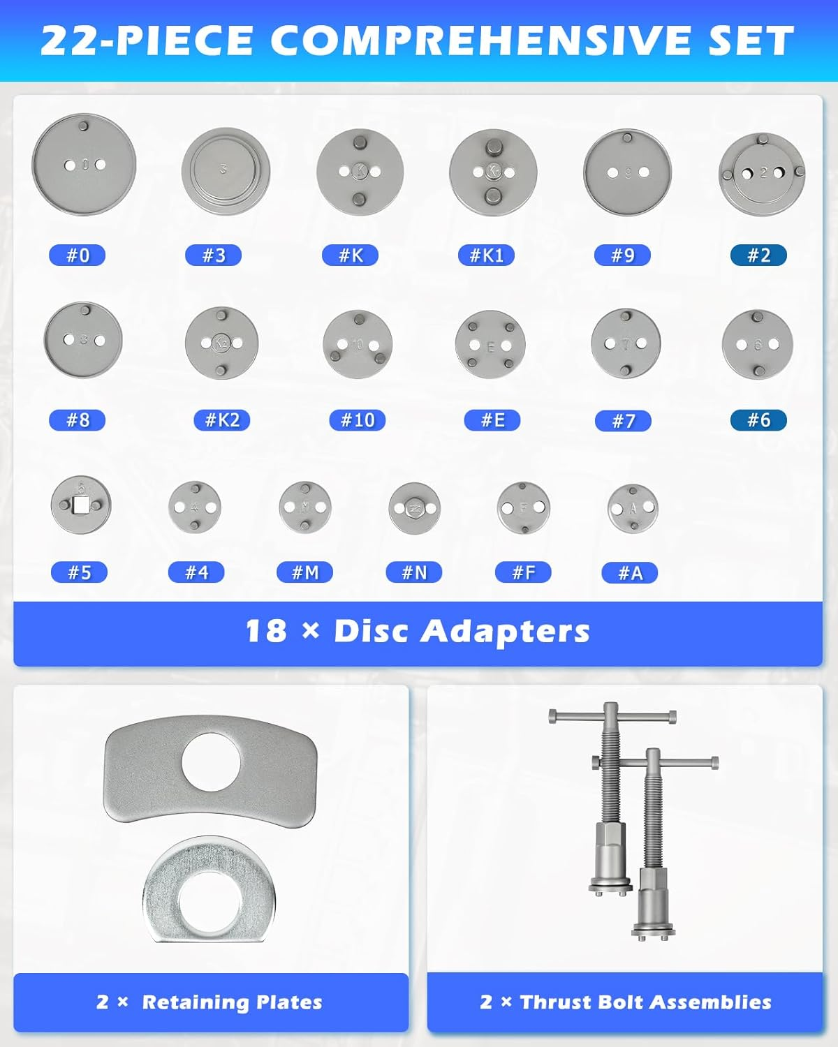 22Pc Disc Brake Caliper Piston Rewind Tool Kit Set image number 1