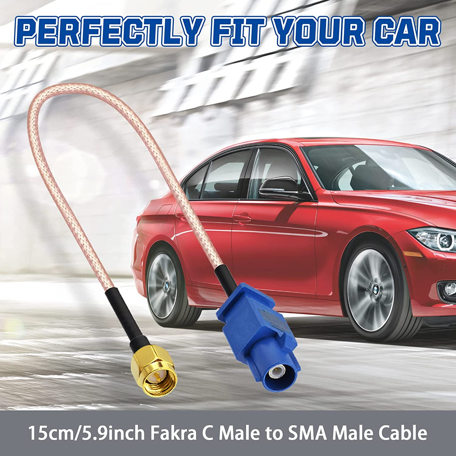 Bingfu Vehicle Car GPS Antenna Adapter Cable SMA Male to Fakra C Male Blue Coaxial Pigtail Cable 15Cm 6 Inch for Vehicle Truck SUV Car Stereo Head Unit GPS Navigation Receiver System GPS Tracker Modem image number 1