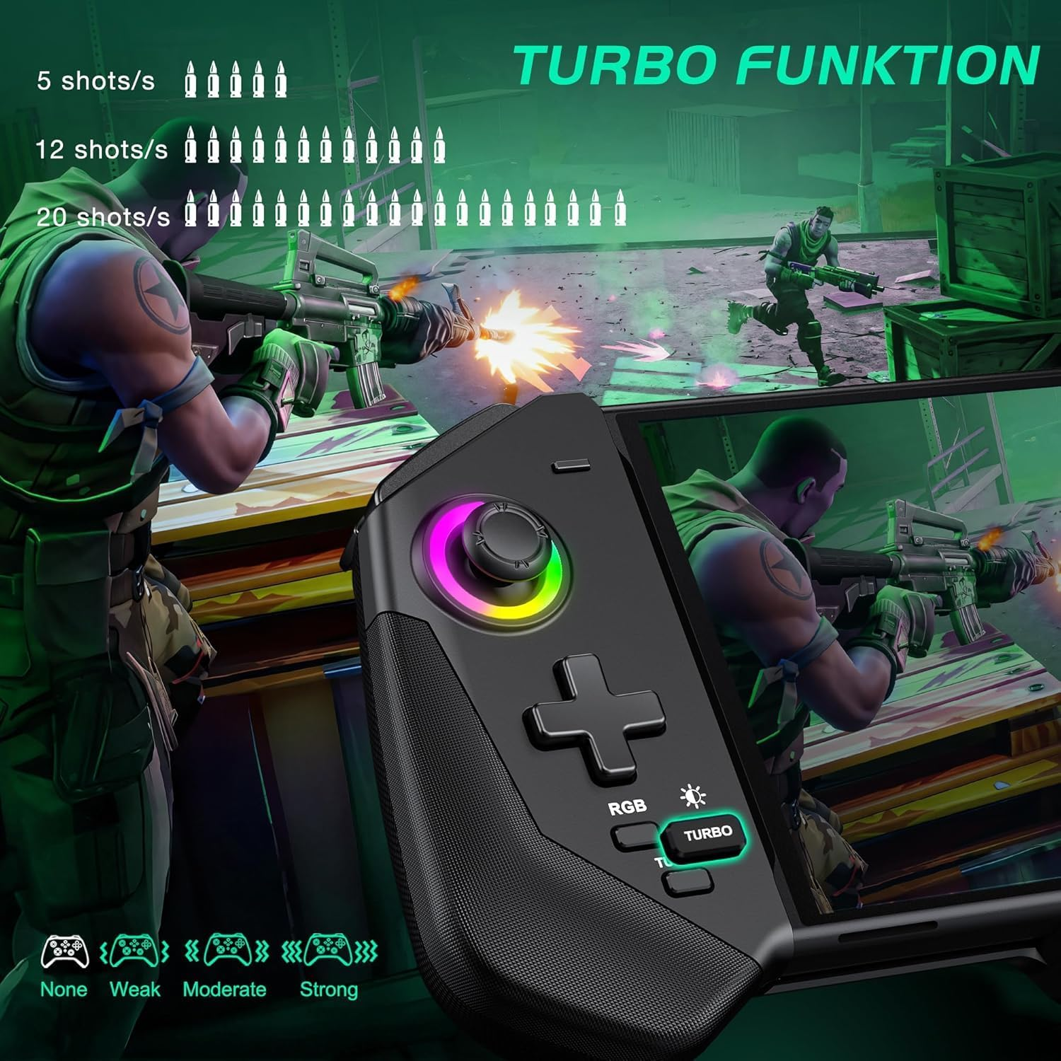 Switch Controller for Nintendo Switch/Oled, One-Piece Handheld Switch Joypad Replacement, Full-Size Grip Switch Remote Controller with Rgb/Turbo/4 Game Card Slot/Dual Motor Playstation&rsaquo;Consoles (Black) image number 4