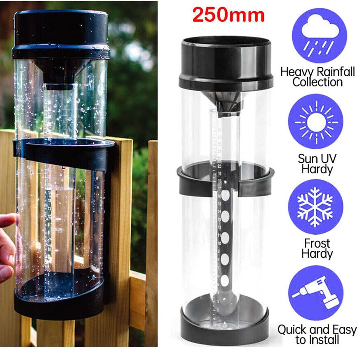 AIMALL Outdoor Rain Gauge Automatic Measuring Collector for Weather Monitoring &ndash; 10-Inch Capacity with Clear Graduations image number 5
