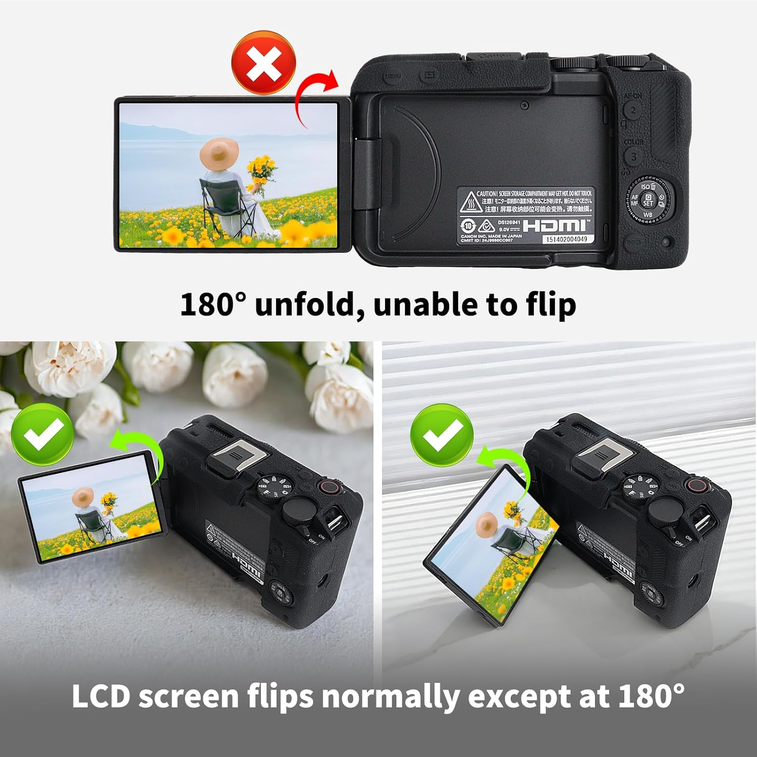 Rieibi Silicone Case for Canon EOS R50 V Camera, Soft Camera Protective Case for Canon EOS R50V Camera Accessories with 2 Screen Protectors, Black - Green image number 6