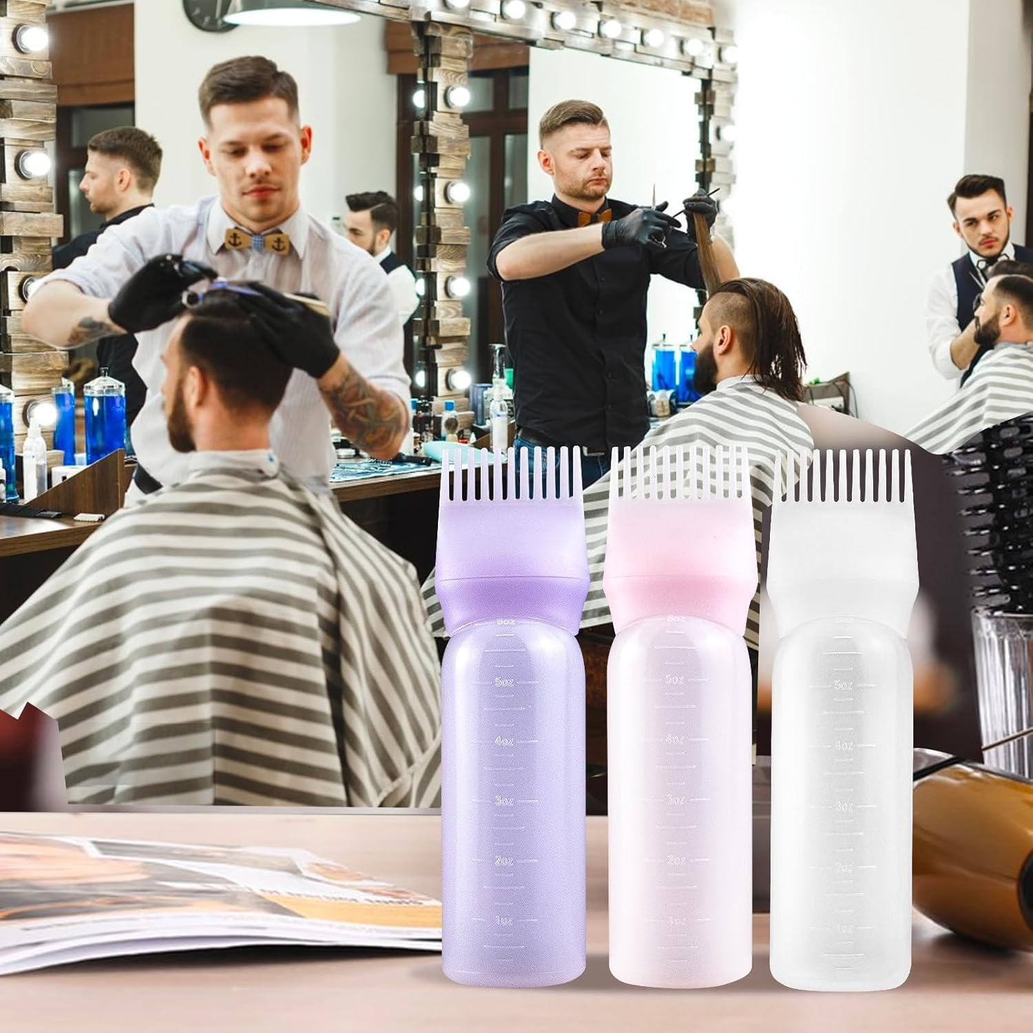 6 Ounce Root Comb Applicator Bottle, 2 Pack, Pink - Hair Oil Applicator, Hair Dye Applicator, Travel, School-Pink image number 5