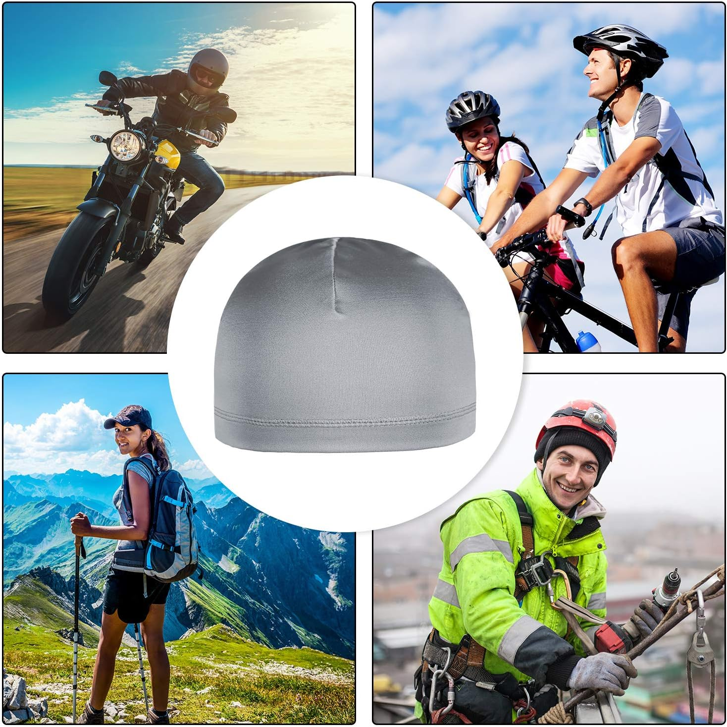 Boao 6 Pieces Helmet Liner Skull Caps Sweat Wicking Cap Running Hats Cycling Skull Caps for Men and Women - Black, Grey image number 6