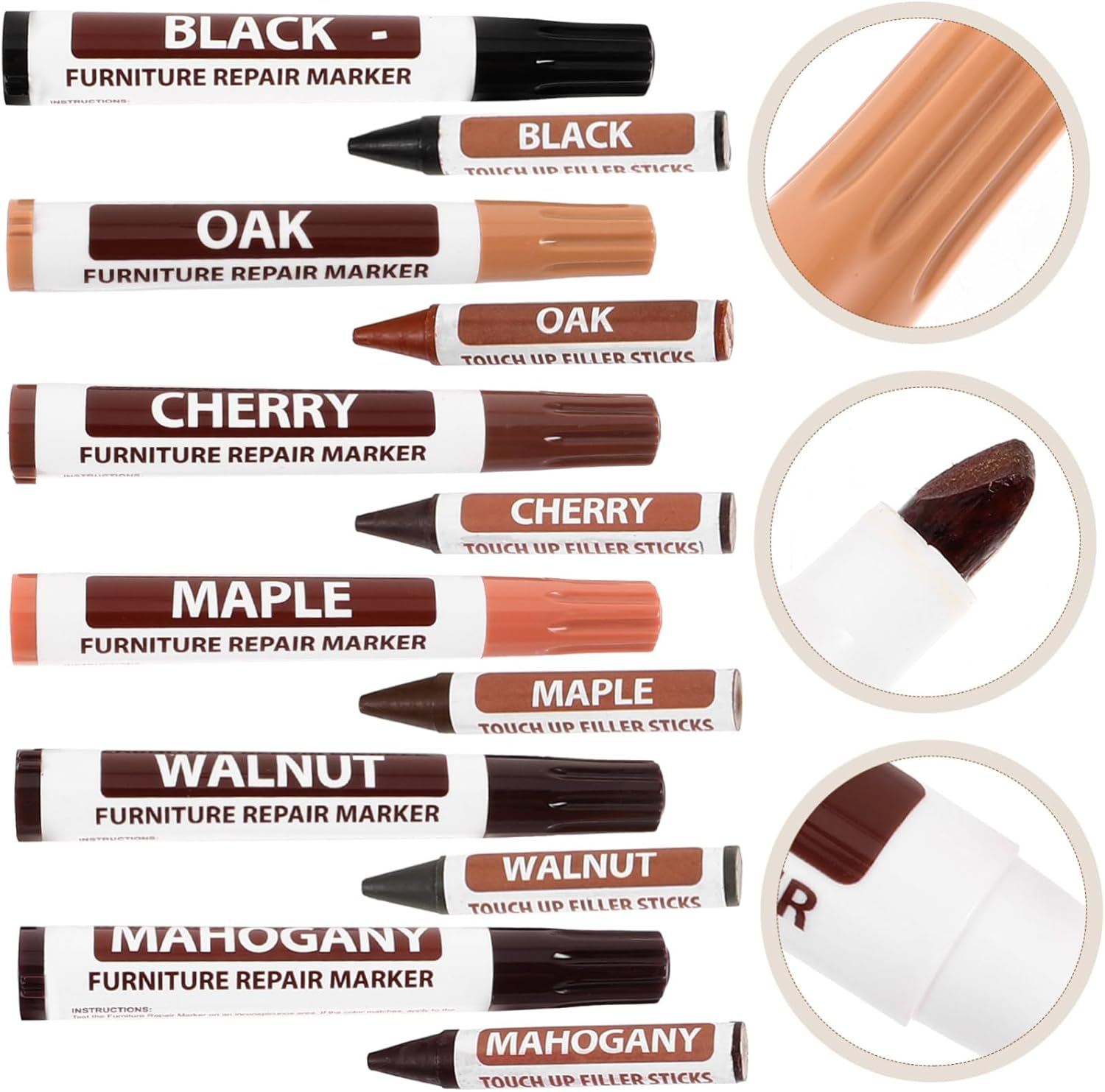 Furniture Touch-Up Marker Pen Wood Floor Repair Kit for Wooden Furniture Scratch and Floor Surface Restoration, 6 6 Set Multi-Color Repair Paint Pens for Home Door and Cabinet Maintenance image number 6