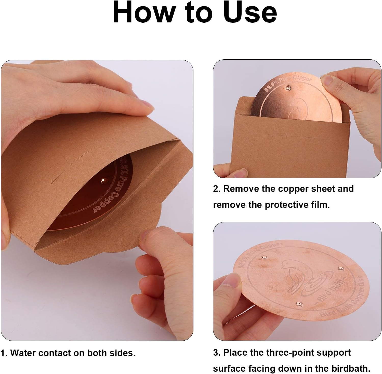 Bird Bath Copper Purification Disk, Triple-Point Support Bird Bath Cleaner Bird-Friendly Outdoor Purification Accessory for All Birdbaths & Bowls image number 4