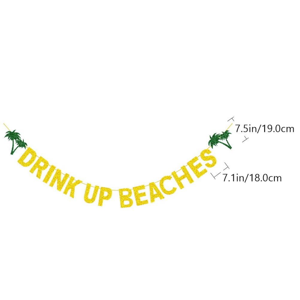 Cabilock Hawaiian Party Banner - Golden Palm Tree Drink up Beaches' Pennant for Summer Gatherings and Beach Themed Events image number 5