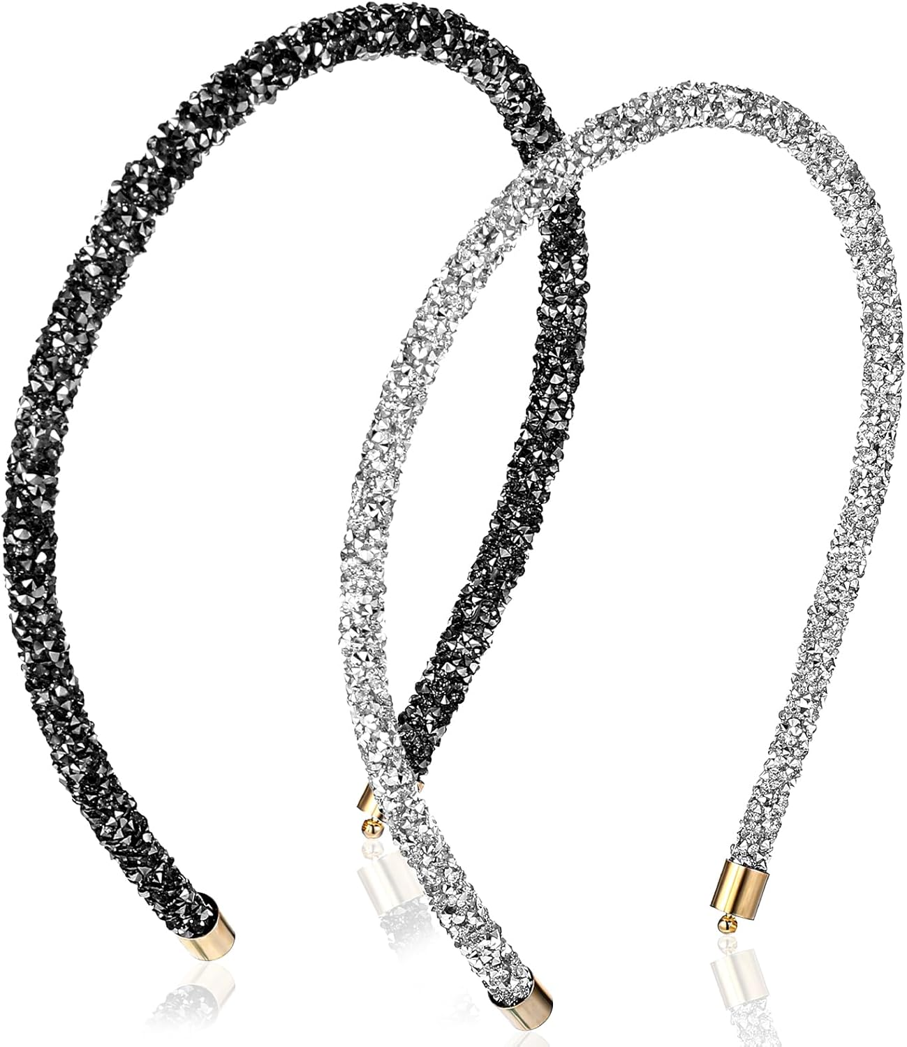 2Pcs Rhinestone Headband, Sparkly Crystal Headband for Women Girls Glitter Diamond Headbands Bling Hair Styling Accessories for Wedding Birthday Party (Black and White) image number 6