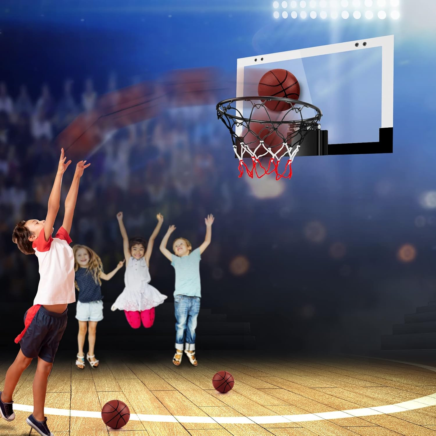 Indoor Basketball Hoop Sports Fan Backboards for Kids and Adults Door Room Basketball Hoop Mini Hoop with 3 Balls Basketball Toys for Boys Girls Adults - Color image number 2