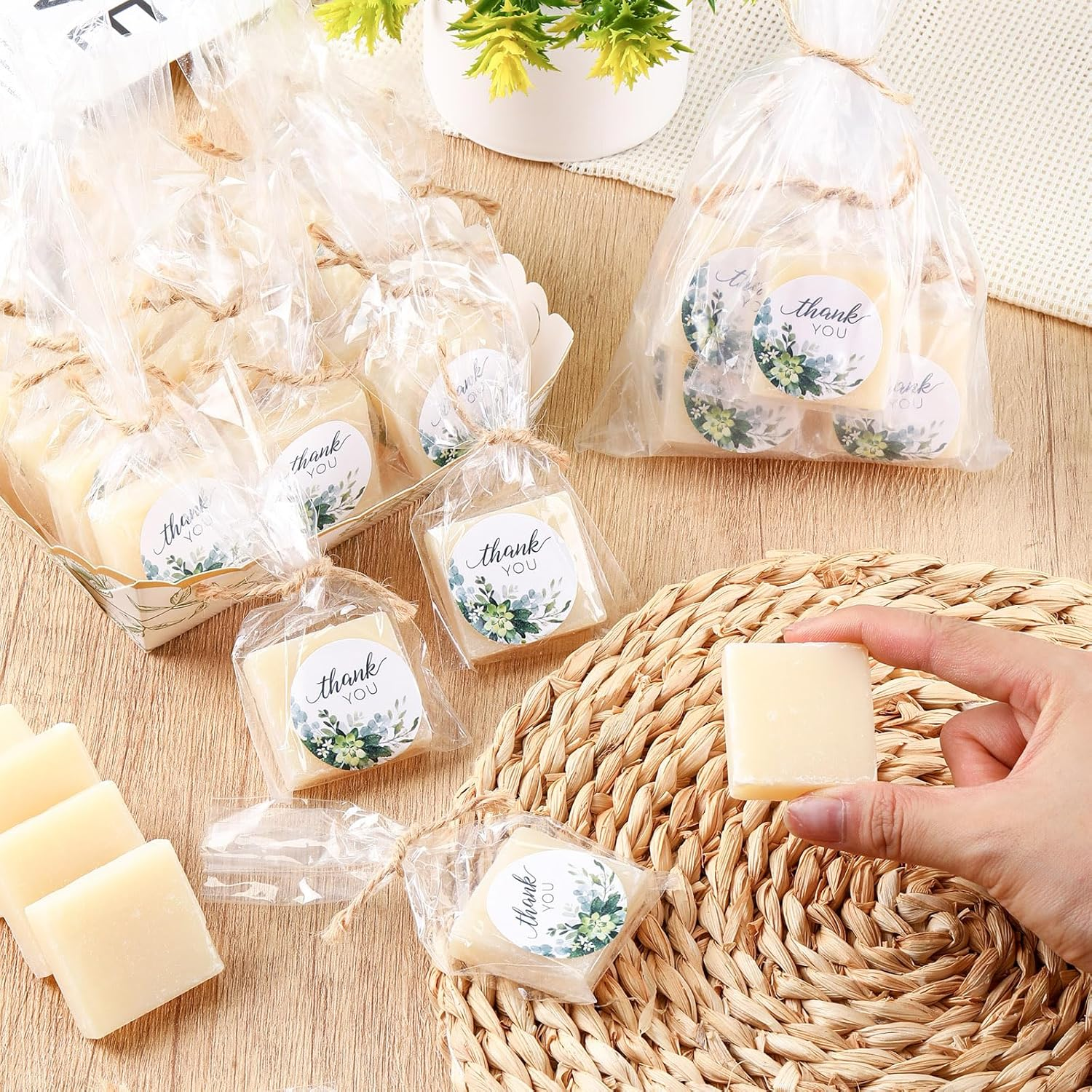 Leelosp 60 Set Square Mini Soaps for Guests Small Scented Bars White Hand Soaps with Thank You Tag Cards for Baby Shower Bridal Shower Gifts Wedding Birthday Party image number 5