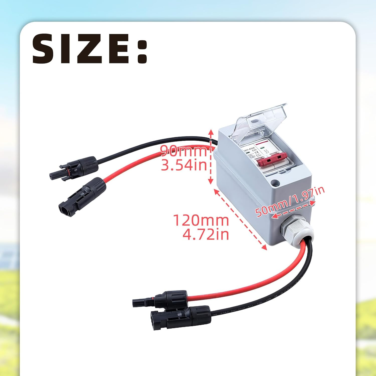 Solar Panel Disconnect Switch, 2 Pole Waterproof Solar Circuit Breaker DC500V 32A PV Disconnect Switch for Solar PV Homes Battery image number 6