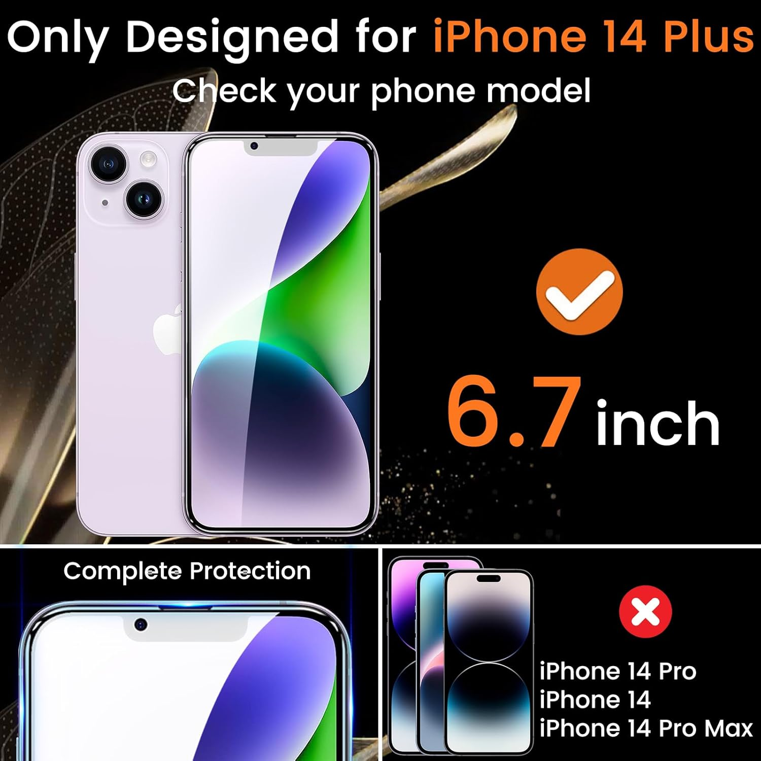Lesakit 3+3 Pack Privacy Screen Protector for Iphone 14 plus 6.7-Inch with 3 Pack Camera Lens Protector, anti Spy Tempered Glass Film 9H Hardness Bubble Free Case Friendly image number 6