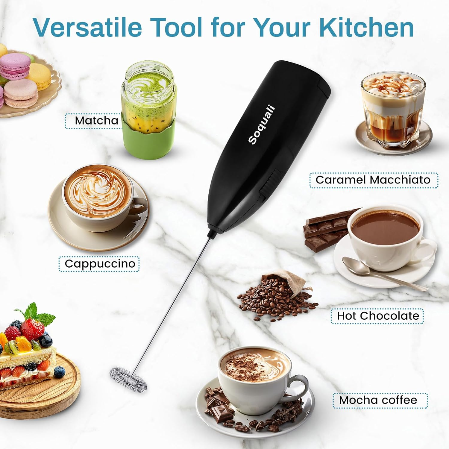 Milk Frother Handheld Battery Operated - Electric Whisk Coffee Frother Battery Stirrer, Hand Held Milk Foamer, Mini Mixer for Bulletproof Coffee, Cappuccino, Latte, Frappe & Matcha Tea (2 Pack)