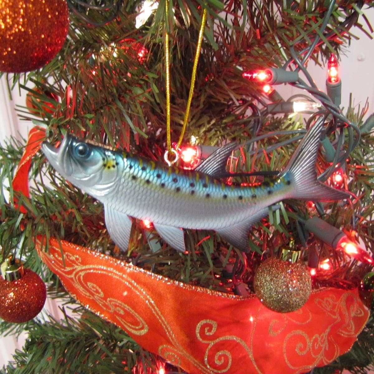 Treasure Gurus 5" Tarpon Big Game Trophy Fish Christmas Tree Ornament Fishing Xmas Gift Topper image number 2