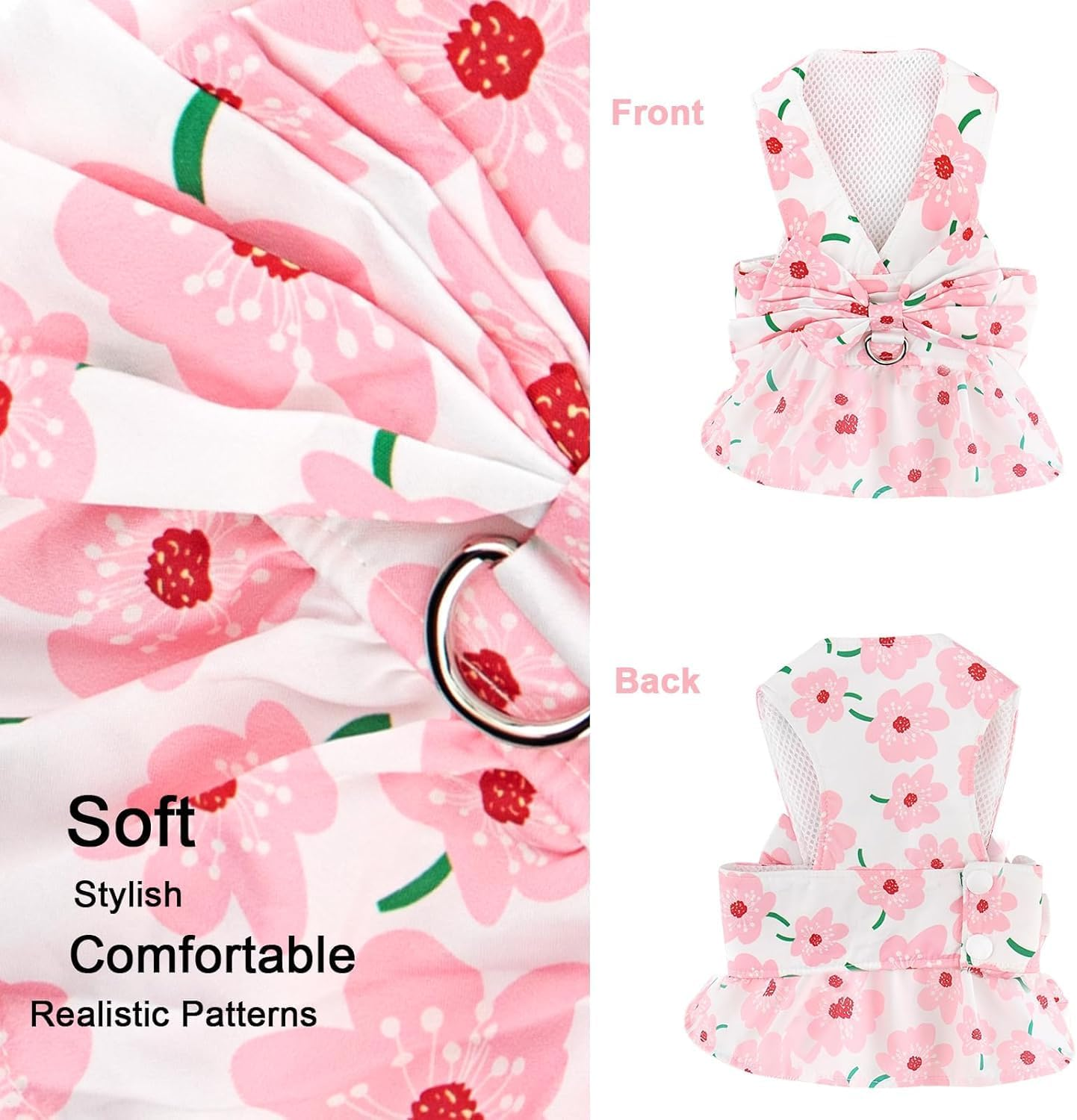 Small Dog Dress Harness and Leash Set Dog Dresses for Small Dogs Cat Girl Summer Cat Apparel Cute Bow Dog Harness Dress Floral Puppy Princess Vest Dress Pet Clothes (Orange Lemon, XL) image number 5