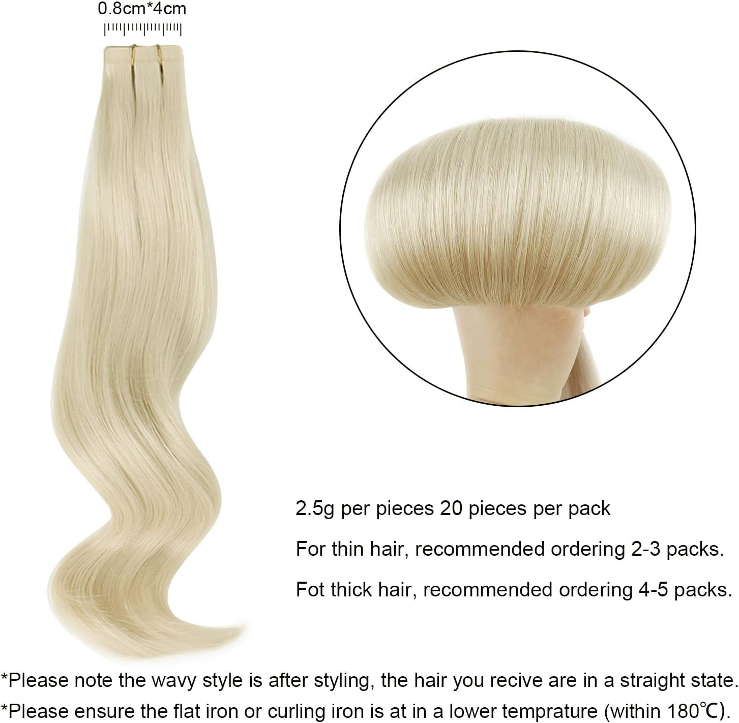 ABH AMAZINGBEAUTY HAIR Tape in Hair Extensions Human Hair Ice Blonde Tape in Blonde Straight Hair Glue in Remy Human Hair Extensions Invisible Skin Weft Color 1000 White Blonde Hair 14 Inch 20Pcs 50G image number 6