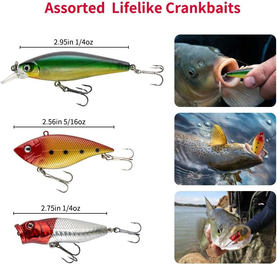 Fishing Lures Kit for Freshwater Bait Tackle Kit for Bass Trout Salmon Fishing Accessories Tackle Box Including Spoon Lures Soft Plastic Worms Crankbait Jigs Fishing Hooks image number 6