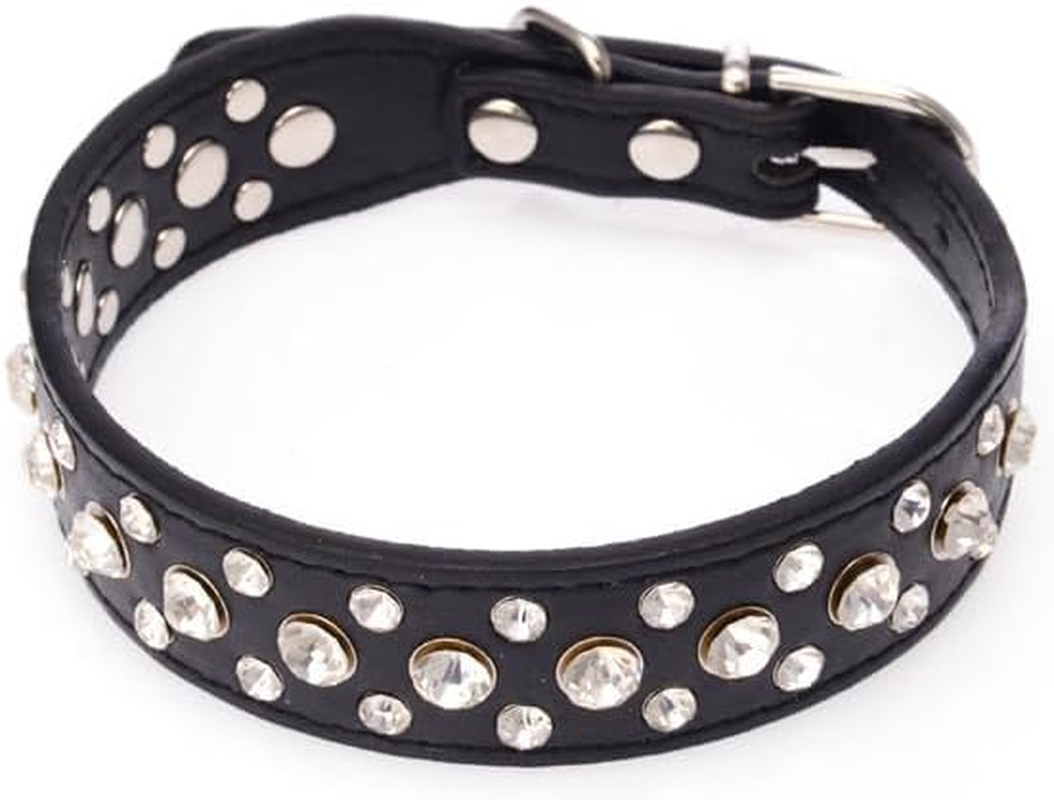 Personalized Rhinestone Leather Bling Crystal Pet Dog Cat Collars for Small Medium Breeds (Black, L) image number 1