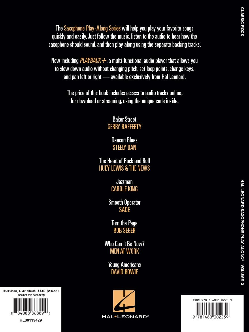 Classic Rock: Saxophone Play-Along Volume 3 Bk/Online Audio