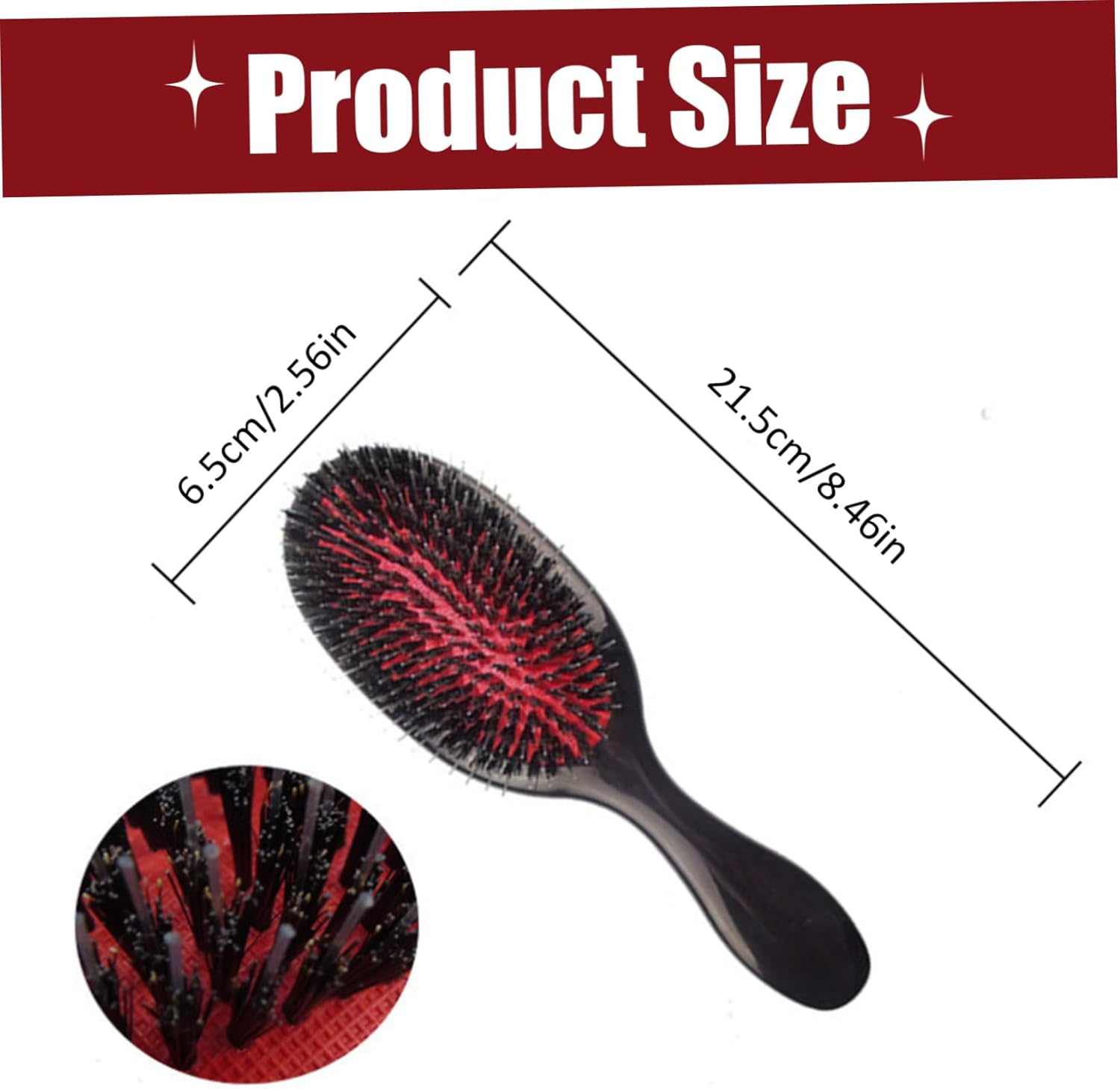 Boar Bristle Hair Brush, 8.5X2.6 Inch Hair Extension Brush with Comfortable Grip, Soft Natural Bristles Comb Paddle Detangling Hairbrush for Women Men- image number 1