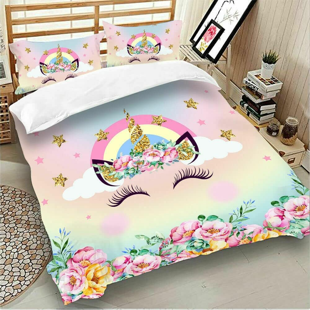 Happy Smiling Unicorn Quilt Doona Duvet Cover Set Single Double Queen Size Available Single, 1 Pillow Case image number 5